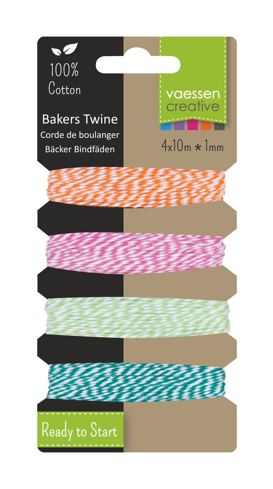 Vaessen Creative • Ficelle de Boulanger 4x10m Ass. Orange-Pink-Green-Turquoise