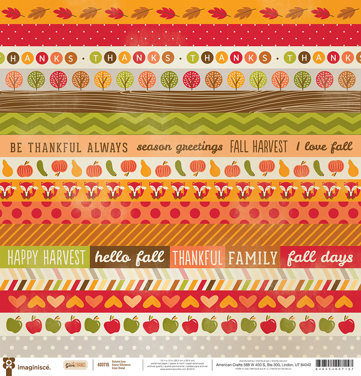 American Crafts • Give Thanks paper 12x12" Autumn love