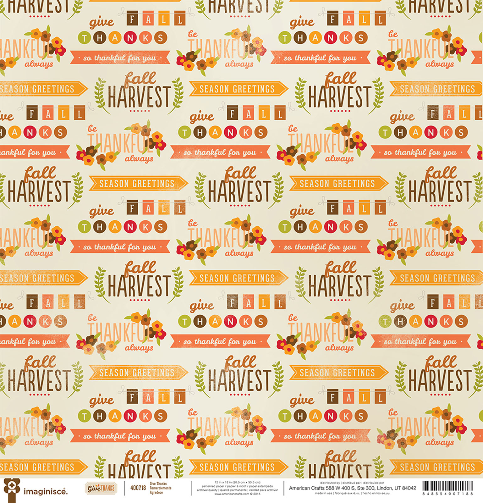 American Crafts • Give Thanks paper 12x12" Give Thanks