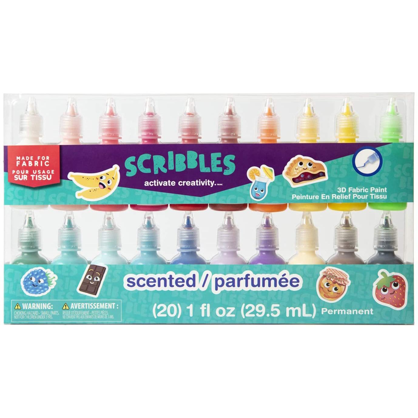 Scribbles • 3D Fabric Paint Shiny 29.5ml Multi Scented 20bottles