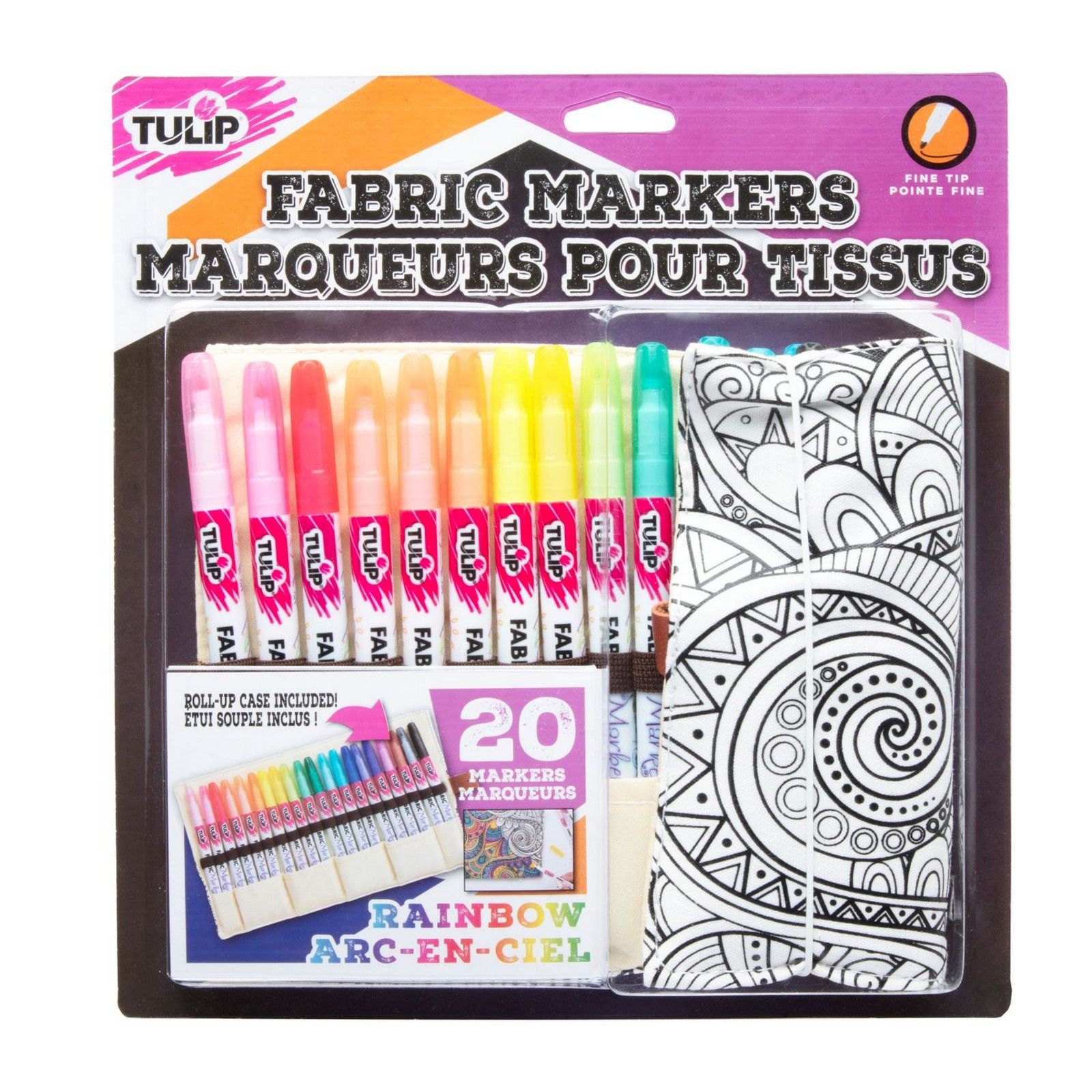 Tulip • Fabric markers fine tip roll up case 20pcs  