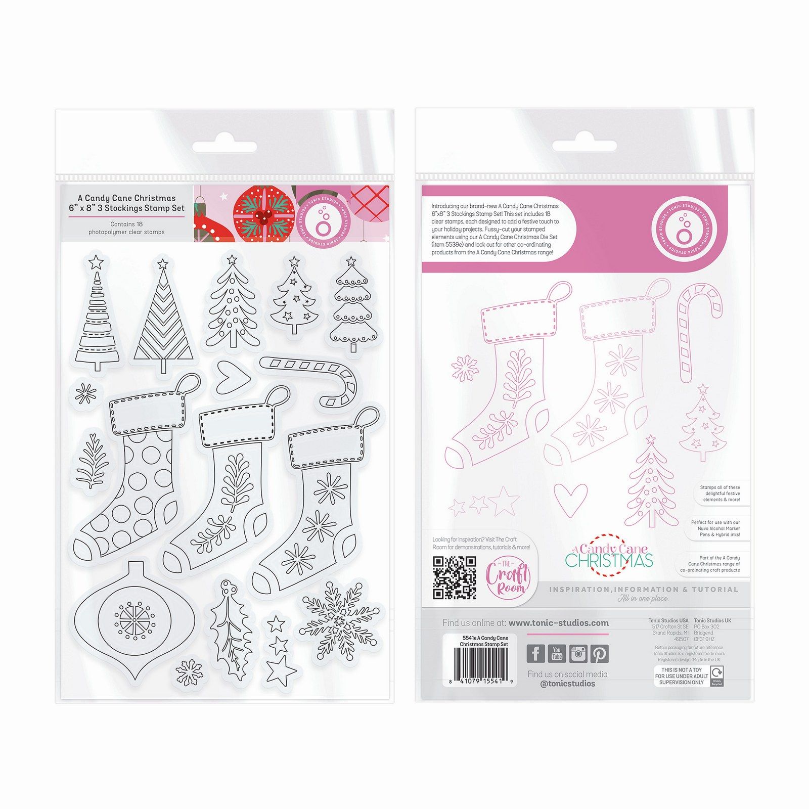 Tonic Studios • A Candy Cane Christmas Stamp Set 3 Stockings 18pcs