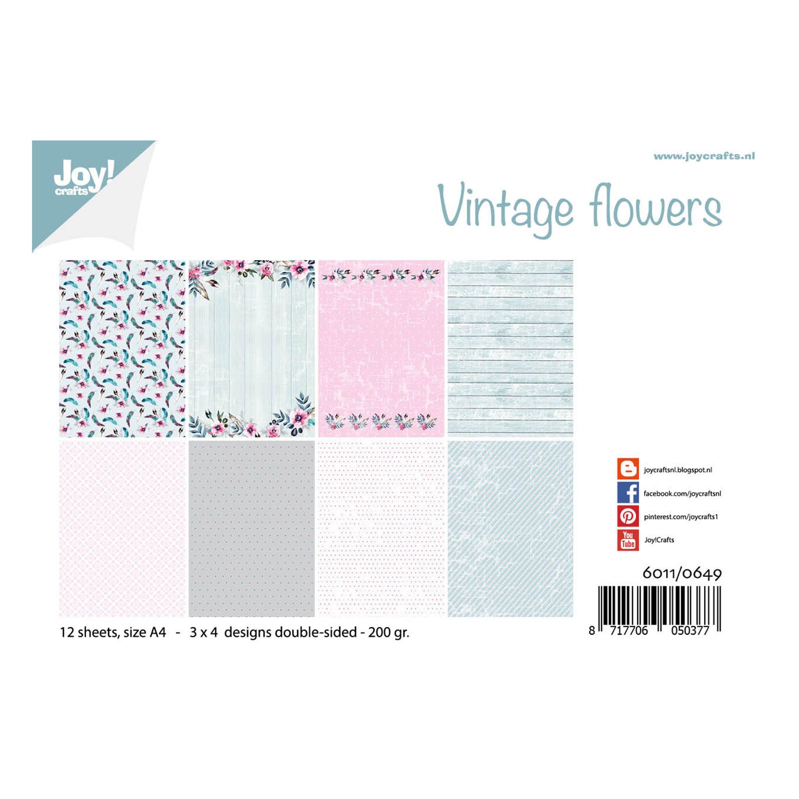 Joy!Crafts • Paper set A4 12pcs Vintage flowers