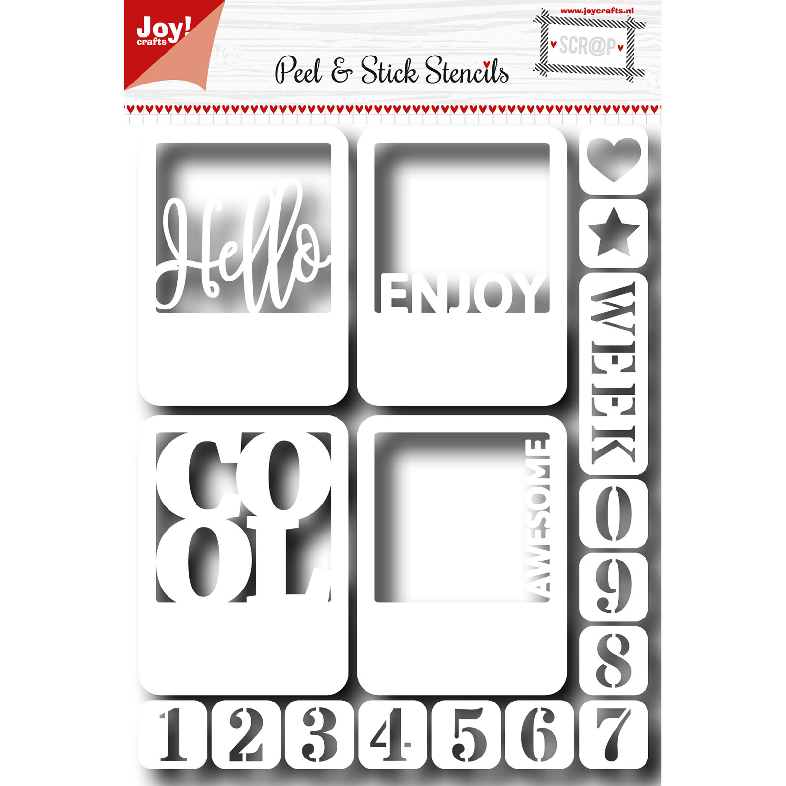 Joy!Crafts • Peel en stick stencil "Hello" and numbers