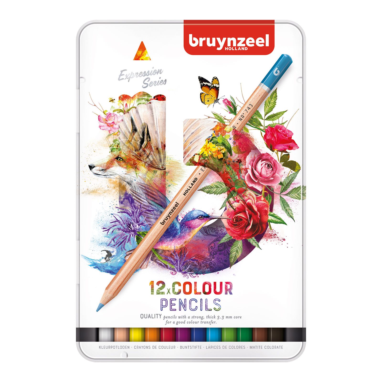 Bruynzeel • Expression crayons de couleur, boîte métallique de 12