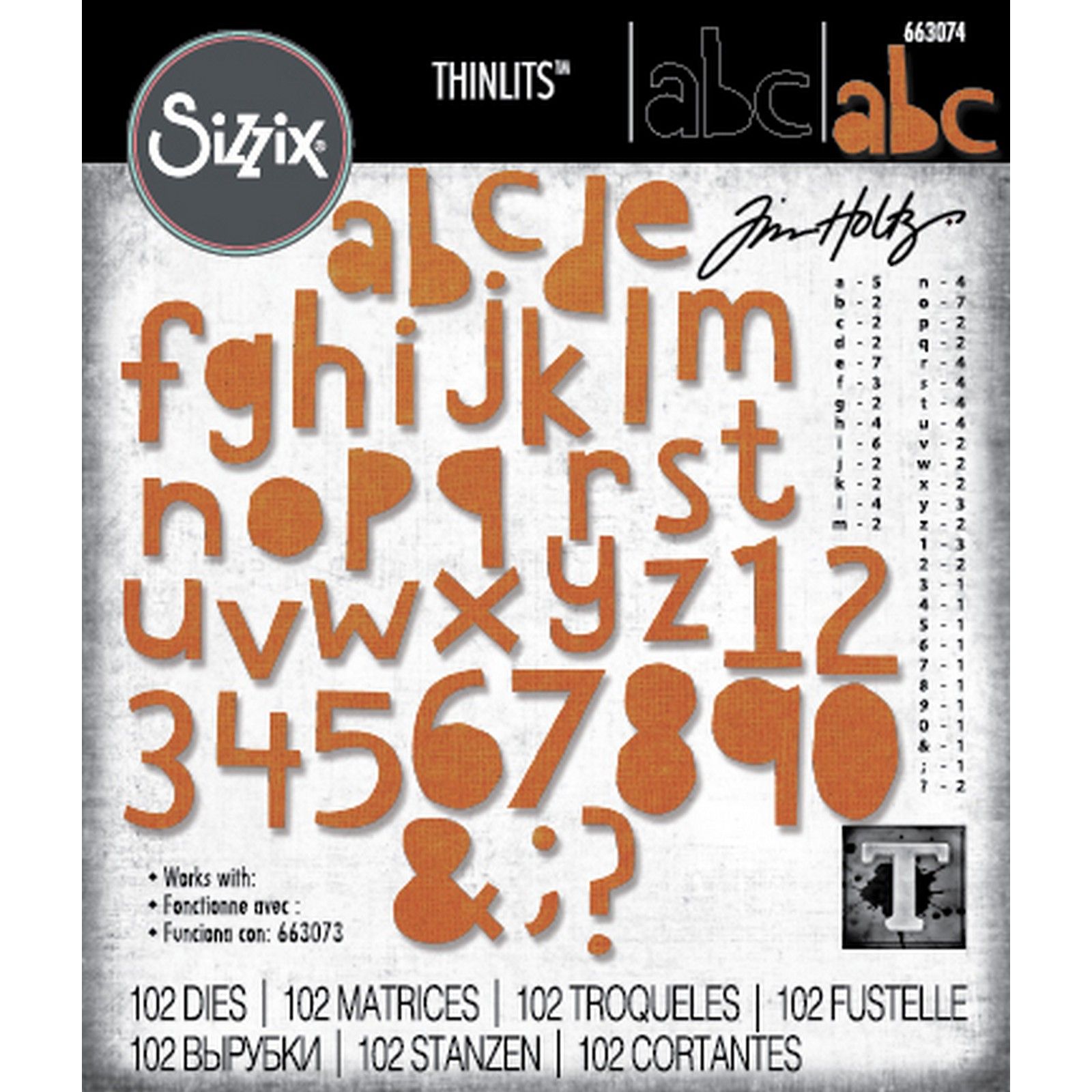 Sizzix • Die Set 102pcs Alphanumeric Cutout Lower by Tim Holtz
