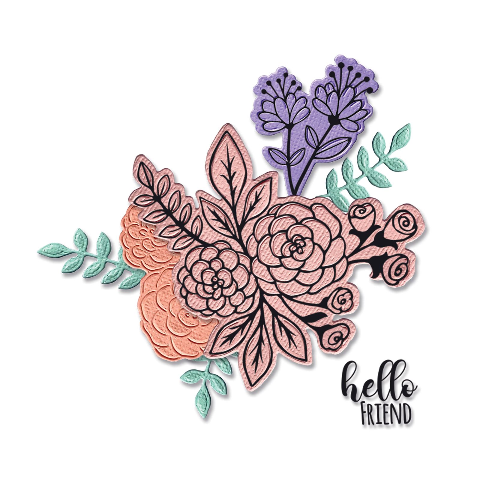 Sizzix • Framelits Stanzschablonen-Set, 6 Stück, mit Stempeln „Blumenstrauß“ von Jen Long