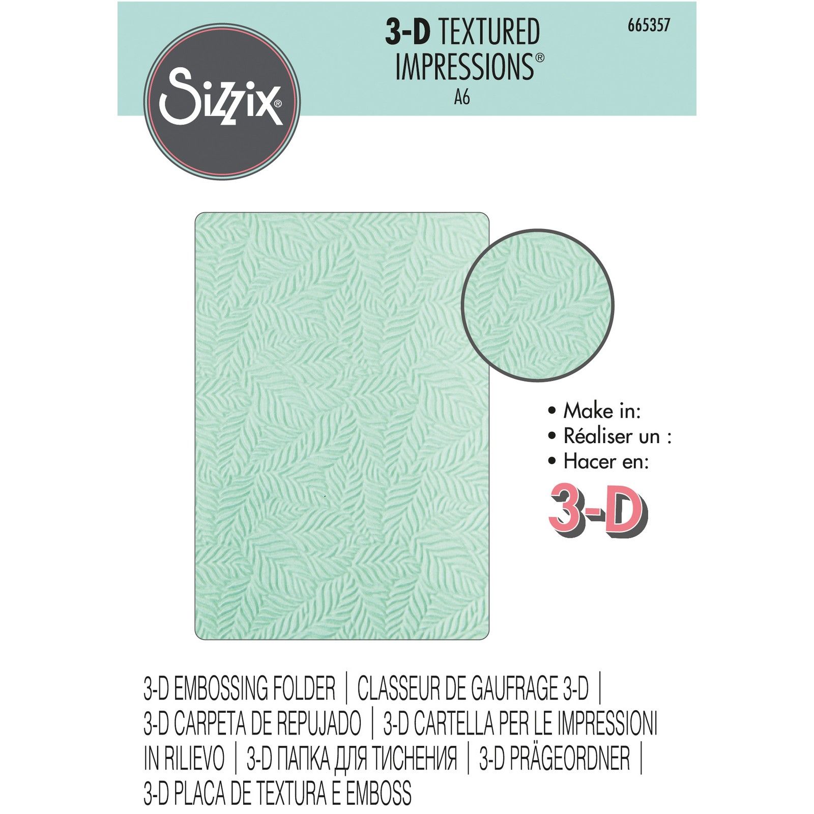 Sizzix • Patrón de hoja de carpeta de grabado en relieve de impresiones texturizadas en 3-D