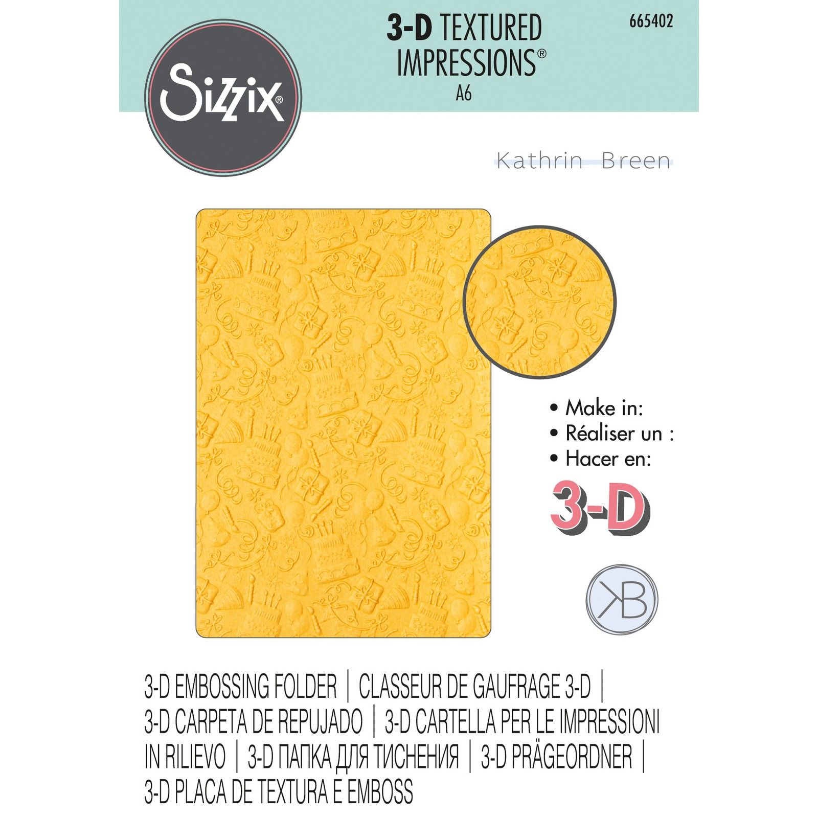 Sizzix • Carpeta de grabado en relieve de impresiones texturizadas en 3-D Celebrate de Kath Breen