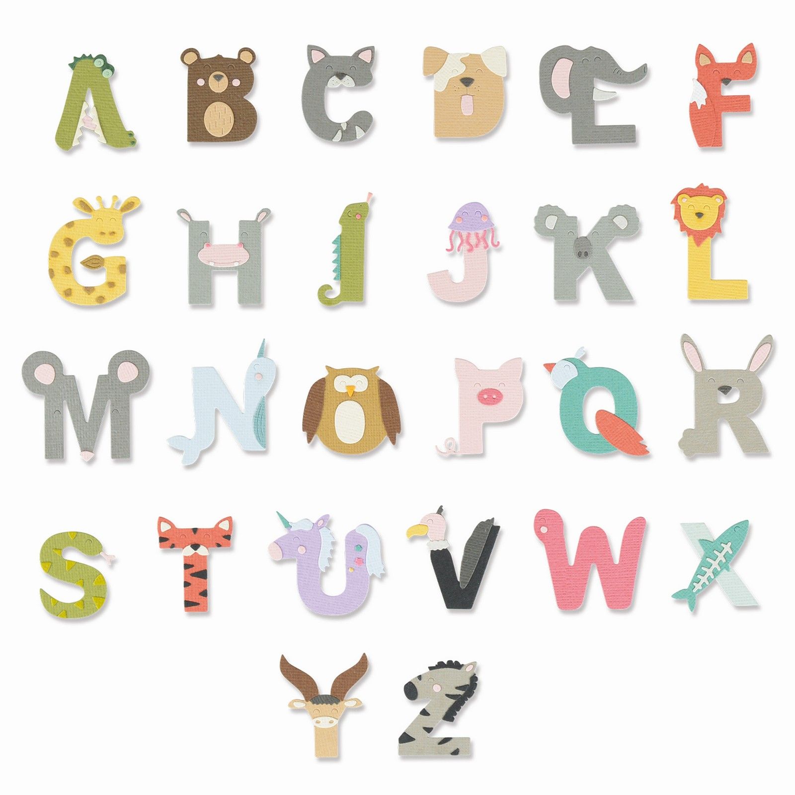 Sizzix • Set di Fustelle Thinlits 26 pezzi, motivo: alfabeto animale