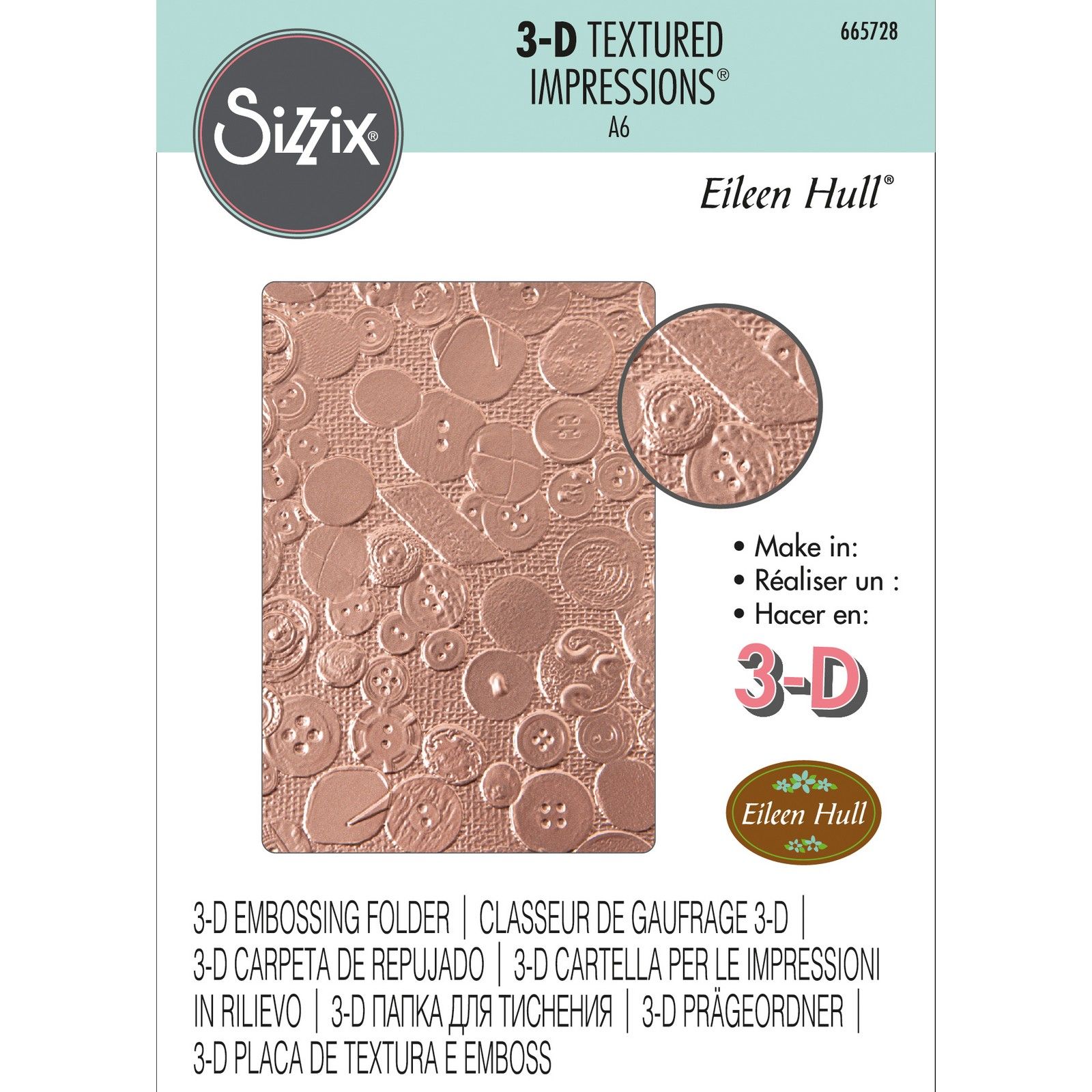 Sizzix • Cartella per goffratura con impressioni strutturate 3-D Bottoni vintage di Eileen Hull