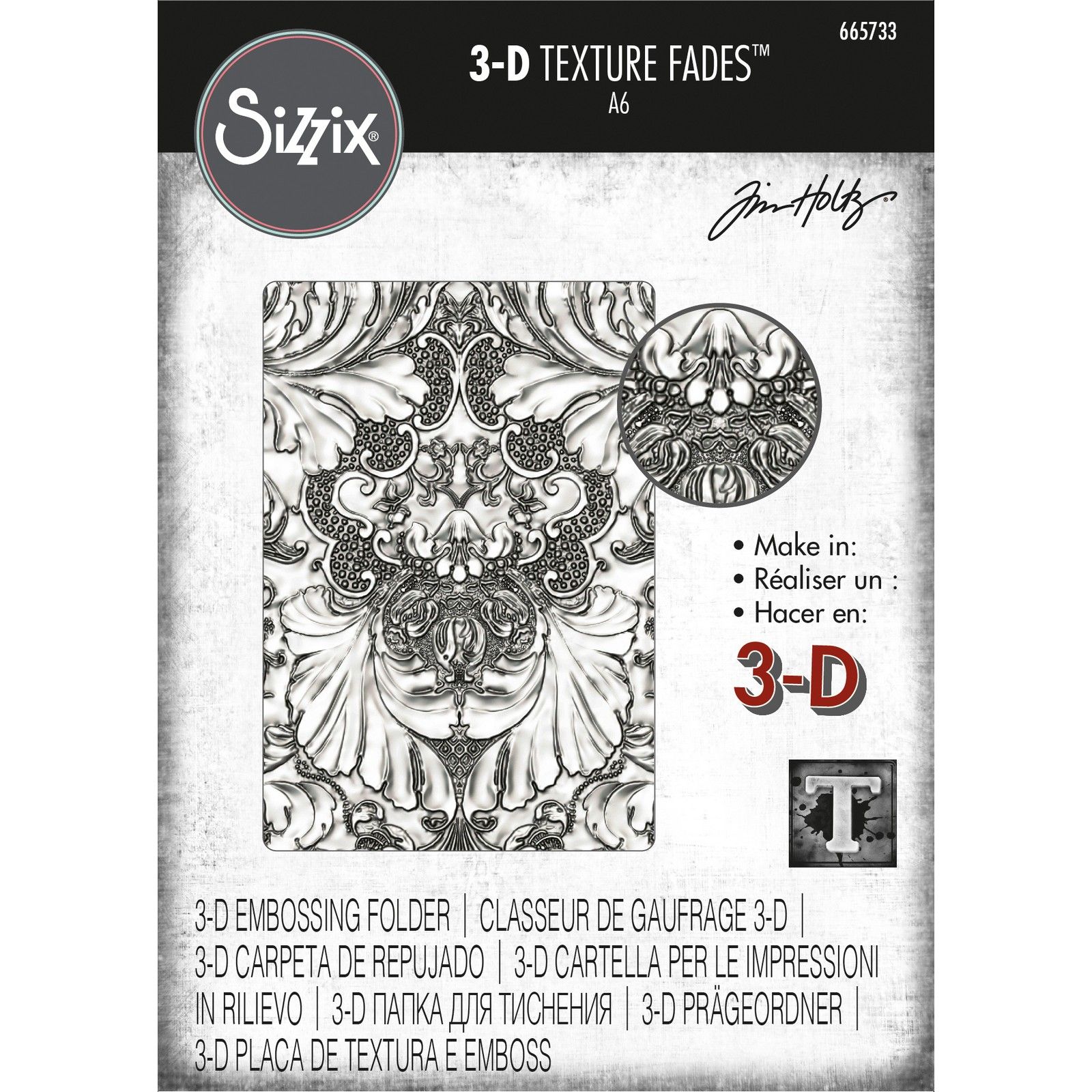 Sizzix • Tim Holtz 3-D Texture Fades Embossing Folder Damask