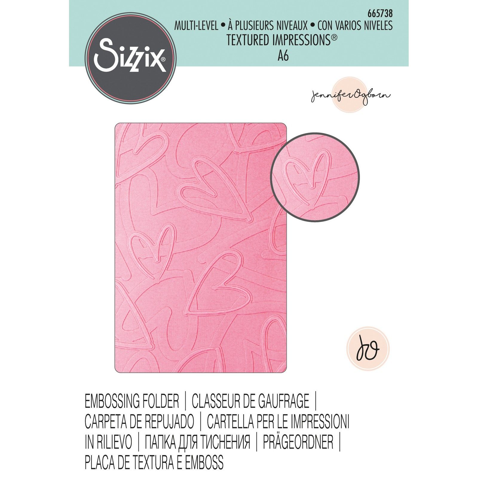 Sizzix • Carpeta de grabado en relieve de impresiones texturizadas de varios niveles Romántica de Jennifer Ogborn