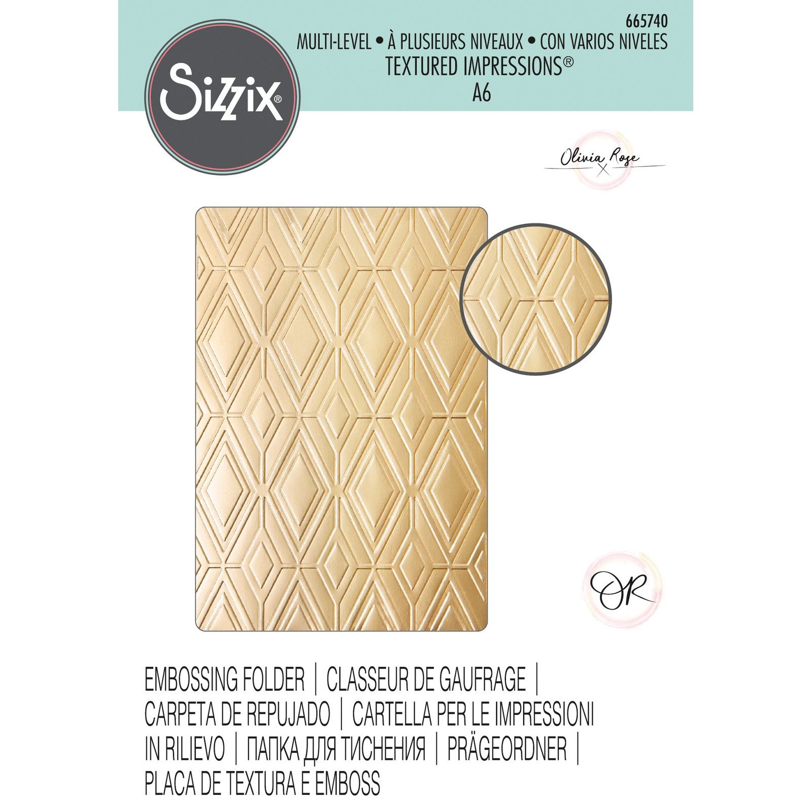 Sizzix • Carpeta de grabado en relieve de impresiones texturizadas de varios niveles Patrón de línea de rombos de Olivia Rose