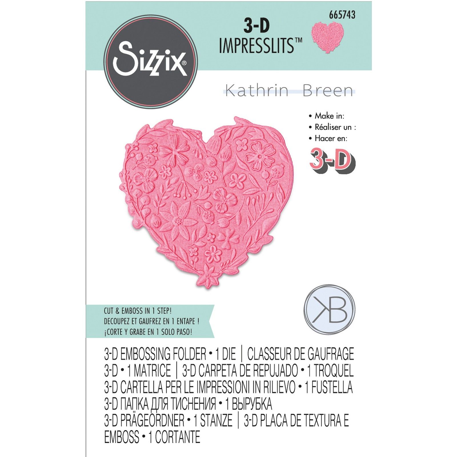 Sizzix • 3-D Impresslits Embossing Folder Floral Heart de Kath Breen