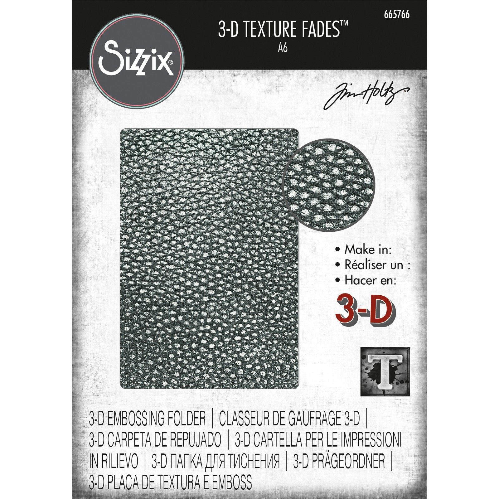 Sizzix • Tim Holtz 3-D Texture Fades Embossing Folder Cracked Leather