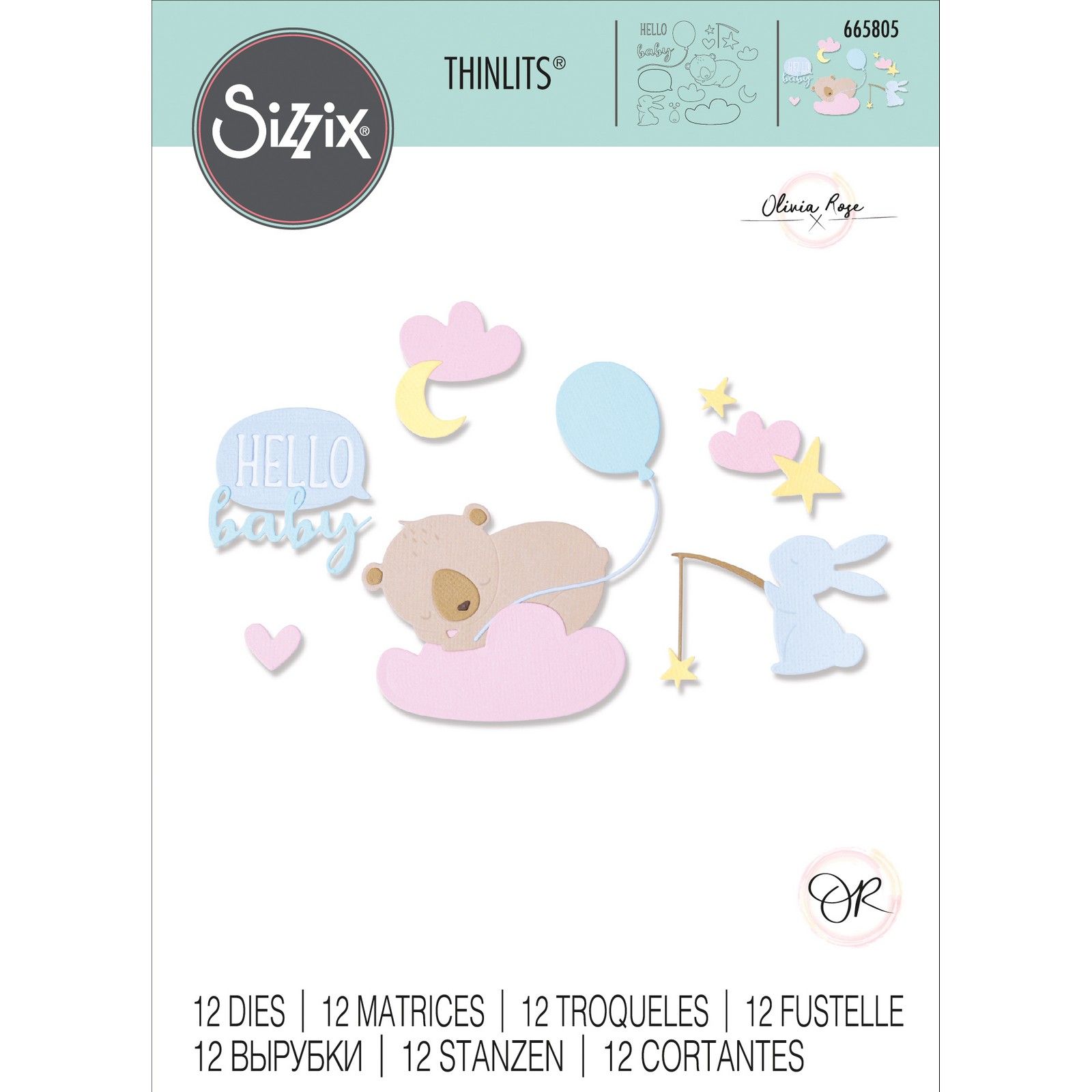 Sizzix • Thinlits Stanzschablonen-Set, 12 Stück, Hello Baby, von Olivia Rose