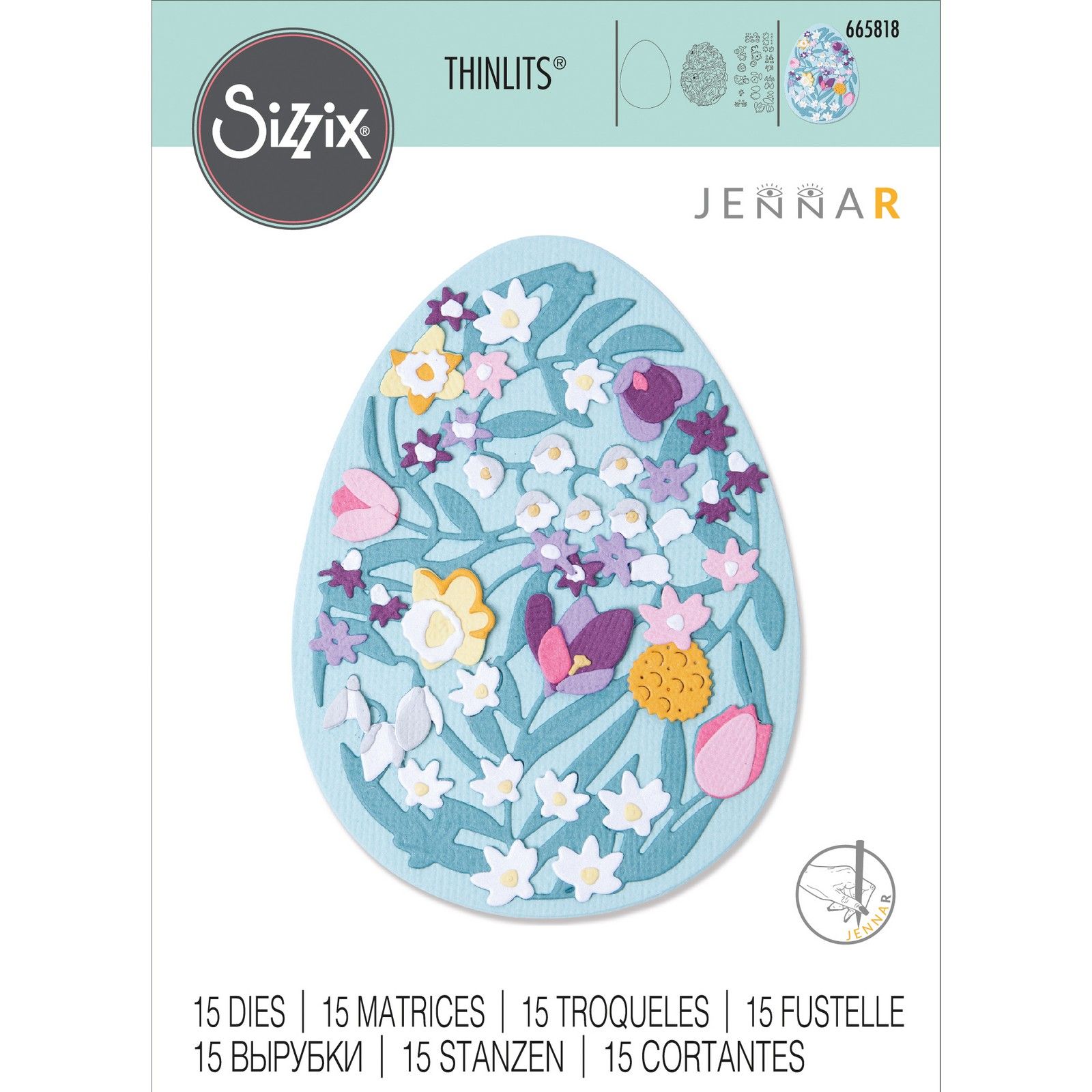 Sizzix • Set di Fustelle Thinlits 15 pezzi intricato uovo di Pasqua  floreale di Jenna Rushforth