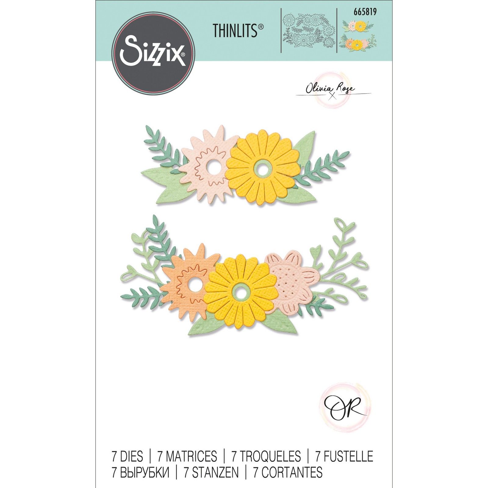 Sizzix • Juego de troqueles Thinlits 7PK Contornos florales de Olivia Rose