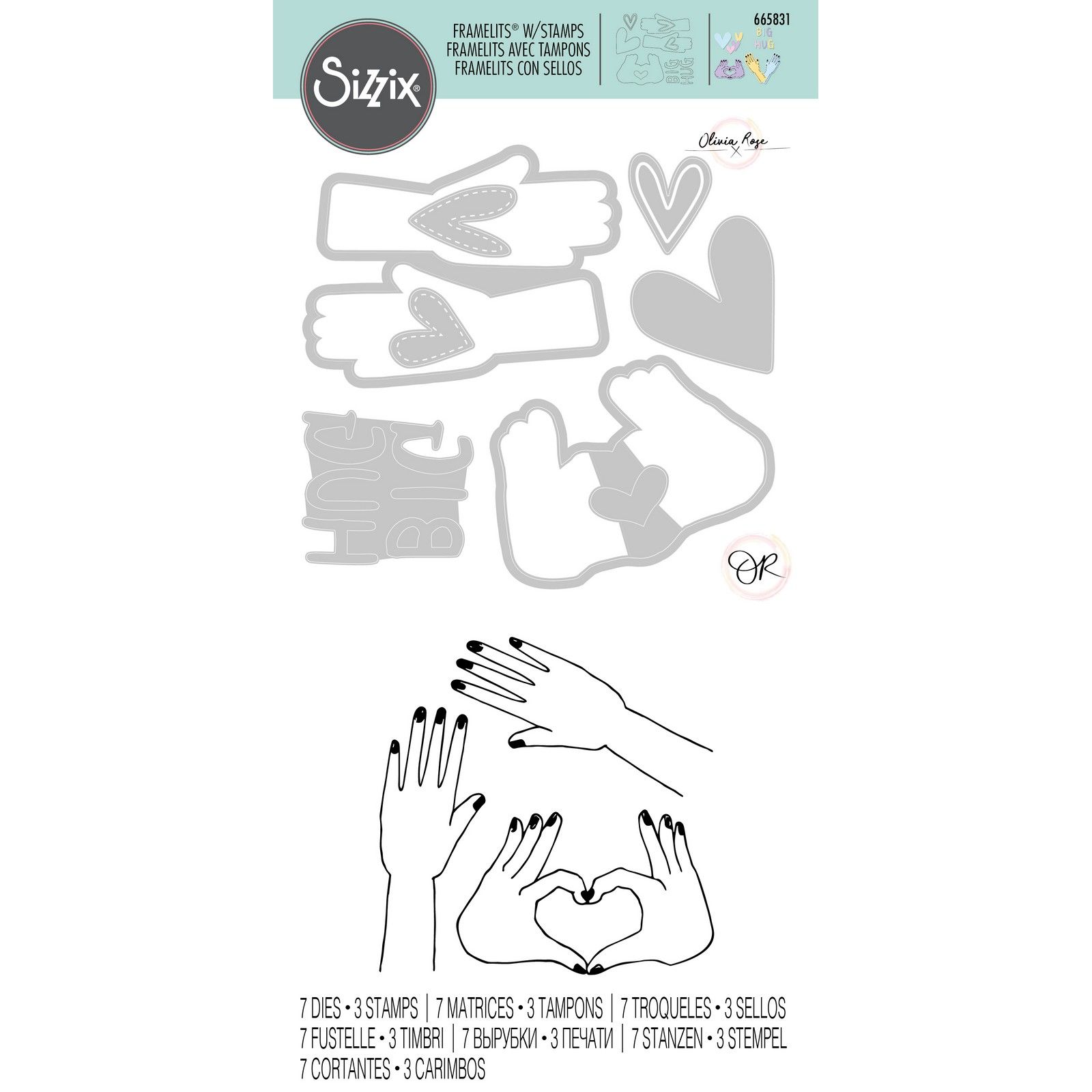 Sizzix • Framelits Die Set 7PK w/Stamps Big Hugs by Olivia Rose