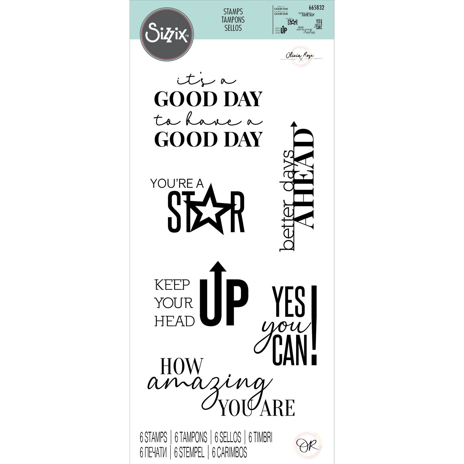 Sizzix • Sellos transparentes 6PK Señales positivas de Olivia Rose