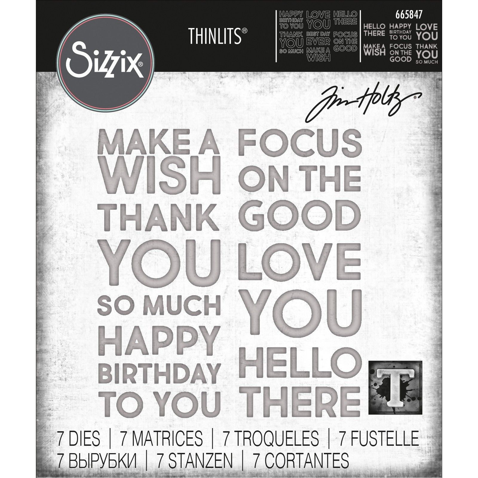 Sizzix • Lot de 7 matrices Thinlits Bold Text #1 par Tim Holtz