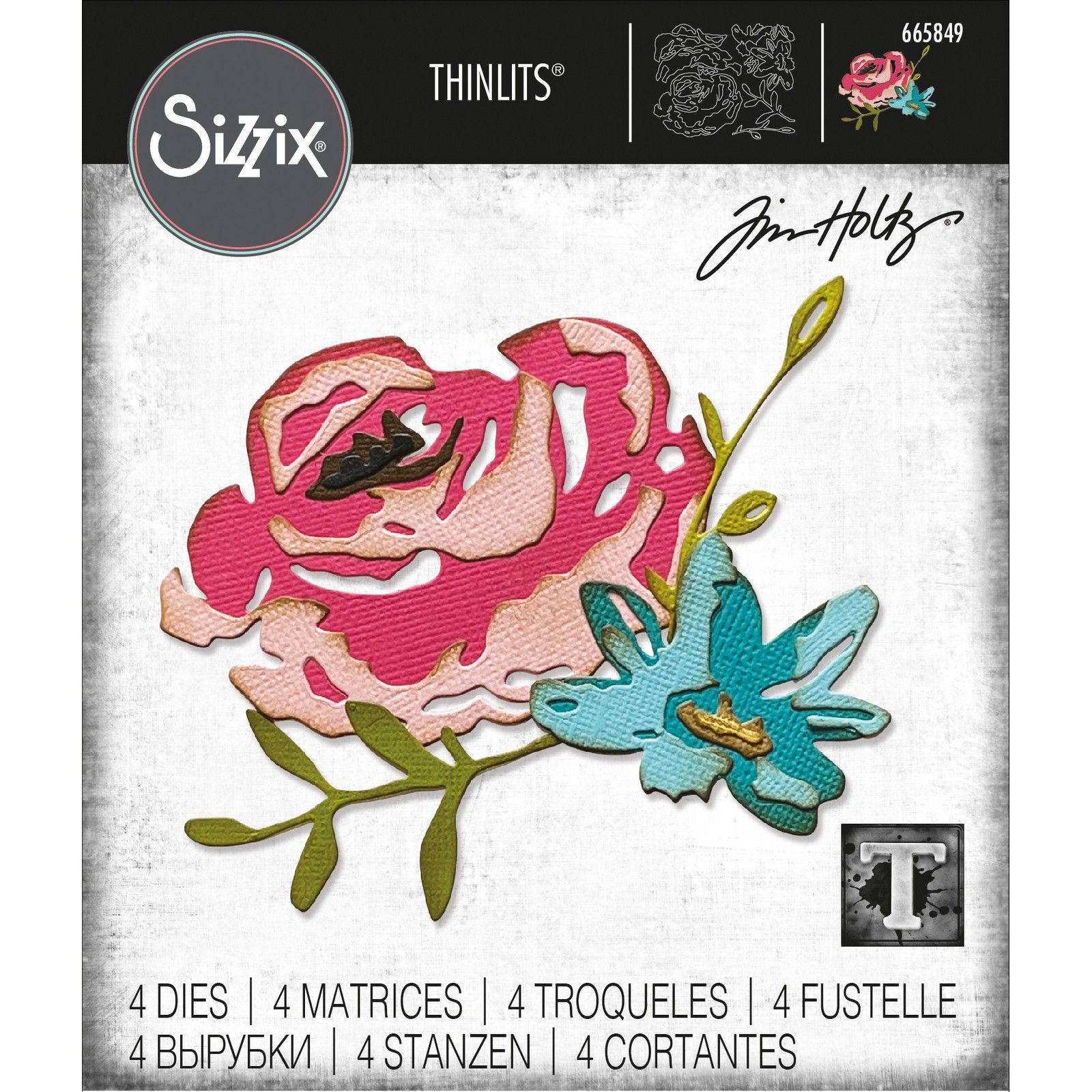 Sizzix • Tim Holtz Thinlits Die Set Brushstroke Flowers #4 4pcs