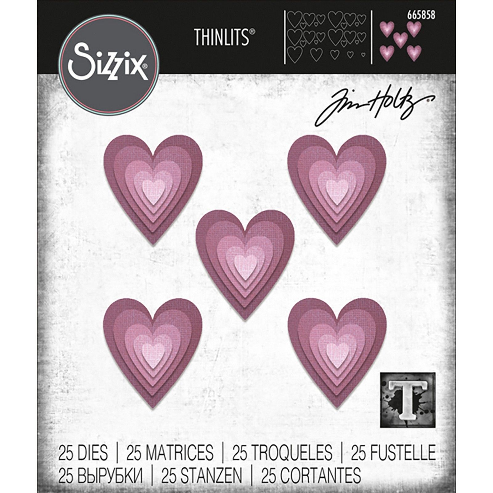 Sizzix • Tim Holtz Thinlits Die Set Stacked Tiles Hearts 25pcs