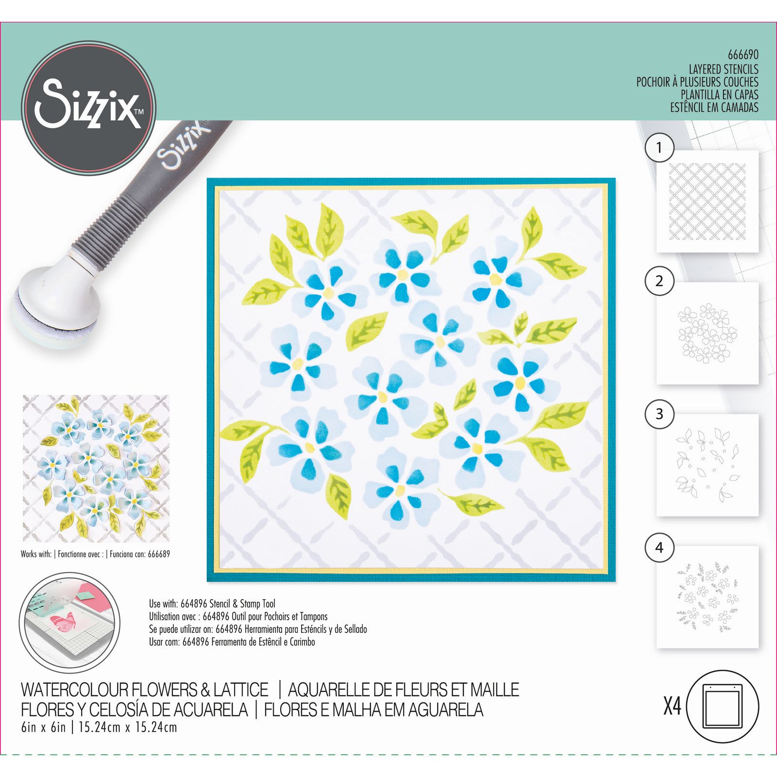 Sizzix • Layered Stencil Watercolour Flowers & Lattice 4pcs