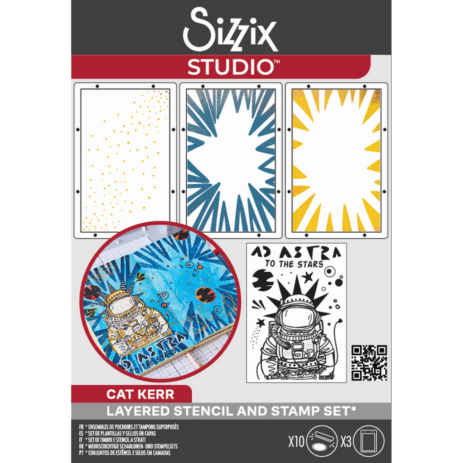 Sizzix • Studio Clear Stamps Set 10pcs & 3pcs Stencils Ad Astra by Cat Kerr