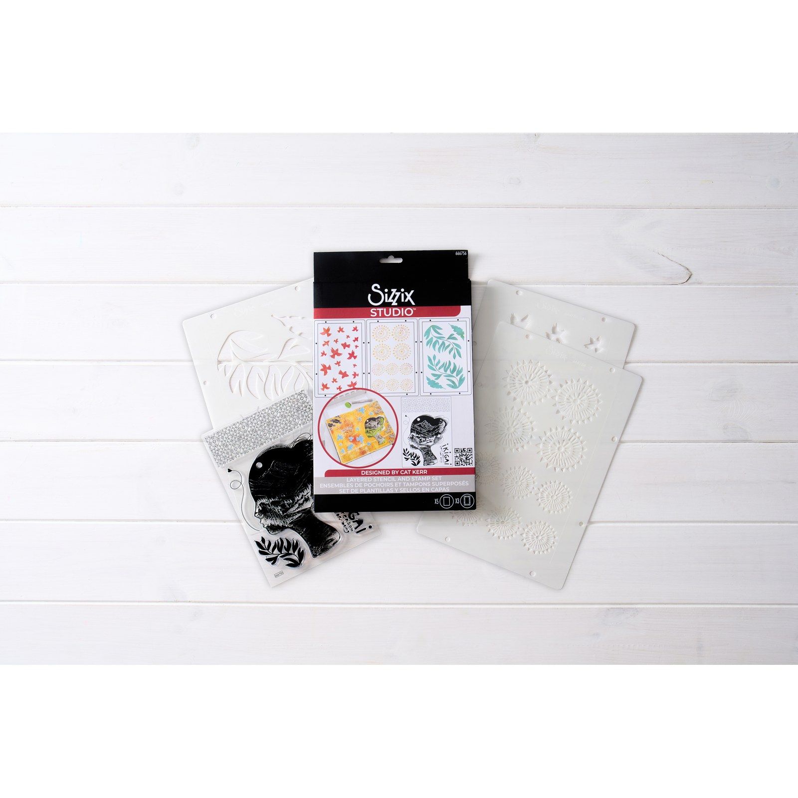 Sizzix • Studio Stamps Set 5pcs & 3pcs Stencils Ikigai by Cat Kerr