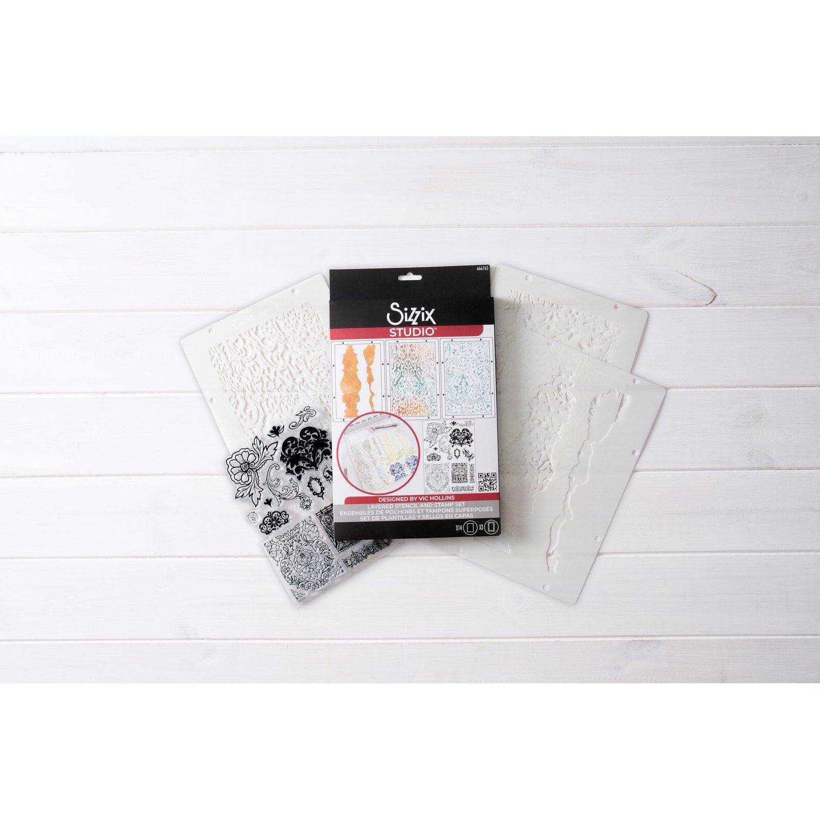 Sizzix • Studio Stamps Set 14pcs & 3pcs Stencils Ornate by Vic Hollins