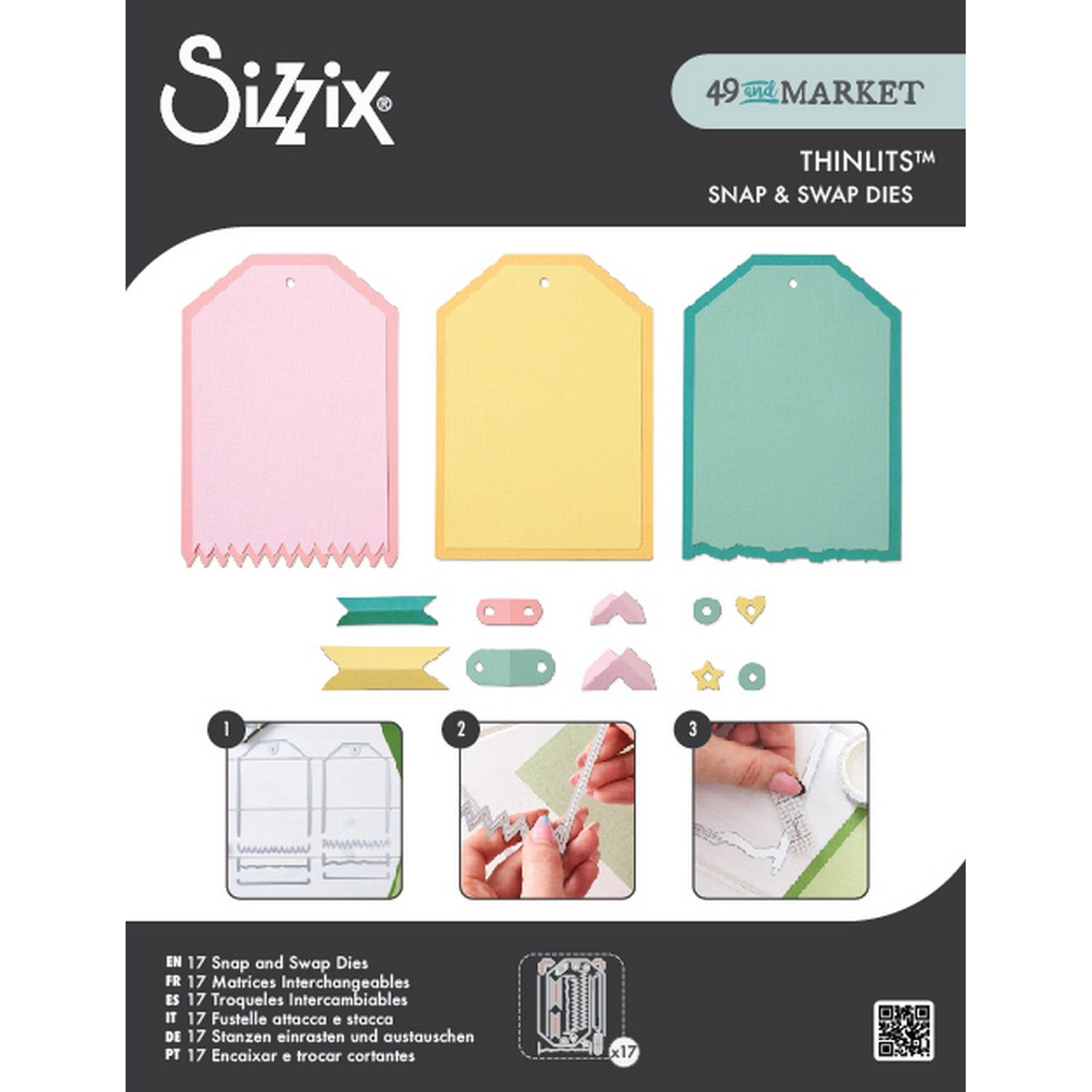 Sizzix • Thinlits 17pcs Die Set Snap and Swap Large Tags by 49 and Market