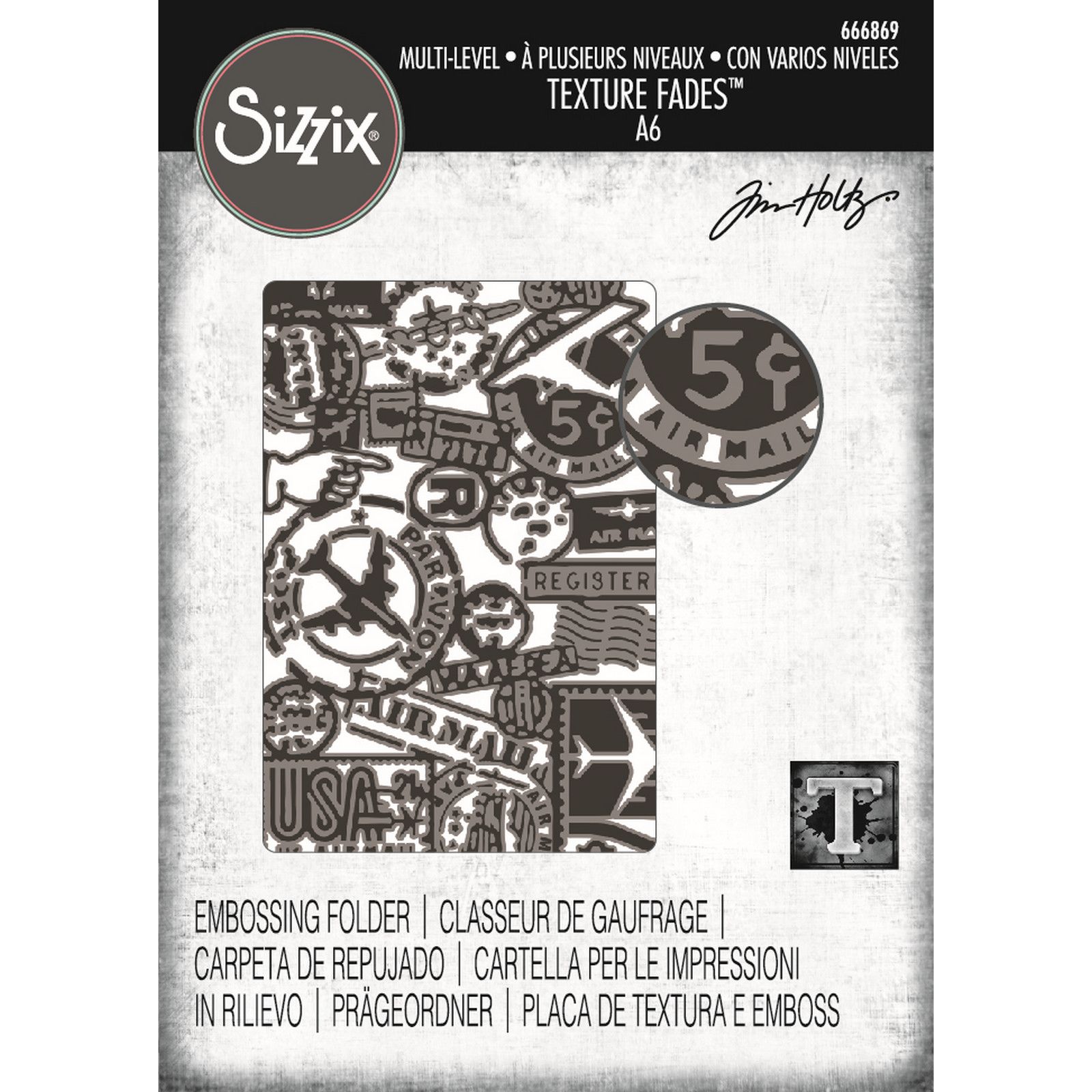 Sizzix • Multi Level Textured Impressions Embossing Folder Vault Airmail by Tim Holtz