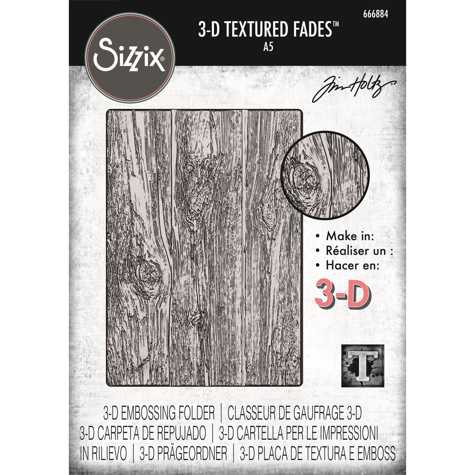 Sizzix • 3-D Texture Fades Embossing Folder Lumber Large A5 by Tim Holtz