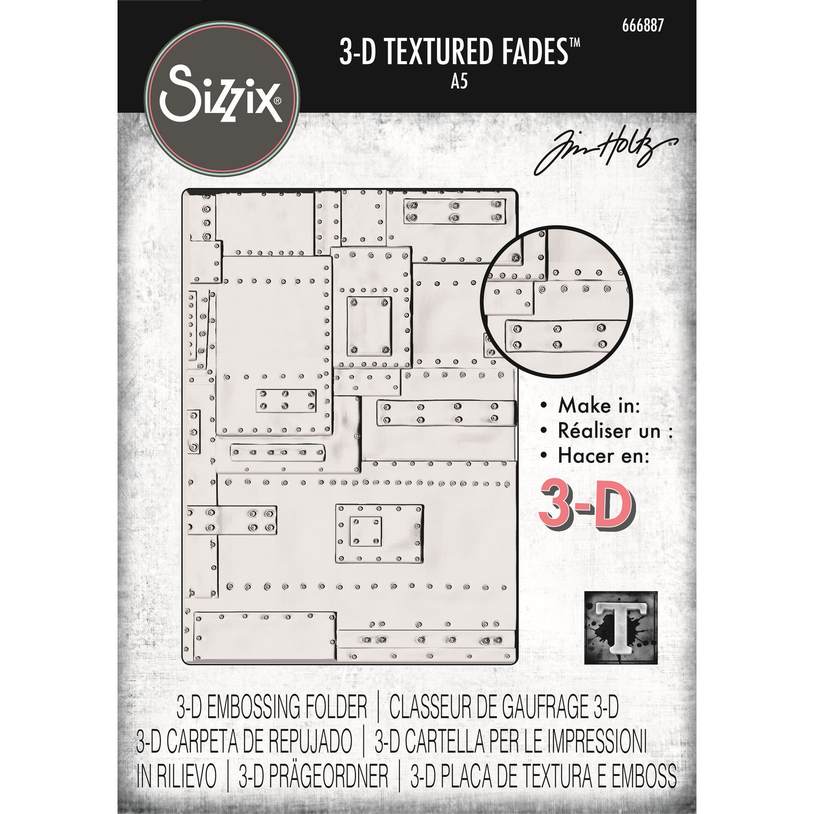 Sizzix • 3D Texture Fades Embossing Folder Foundry Large/A5 by Tim Holtz