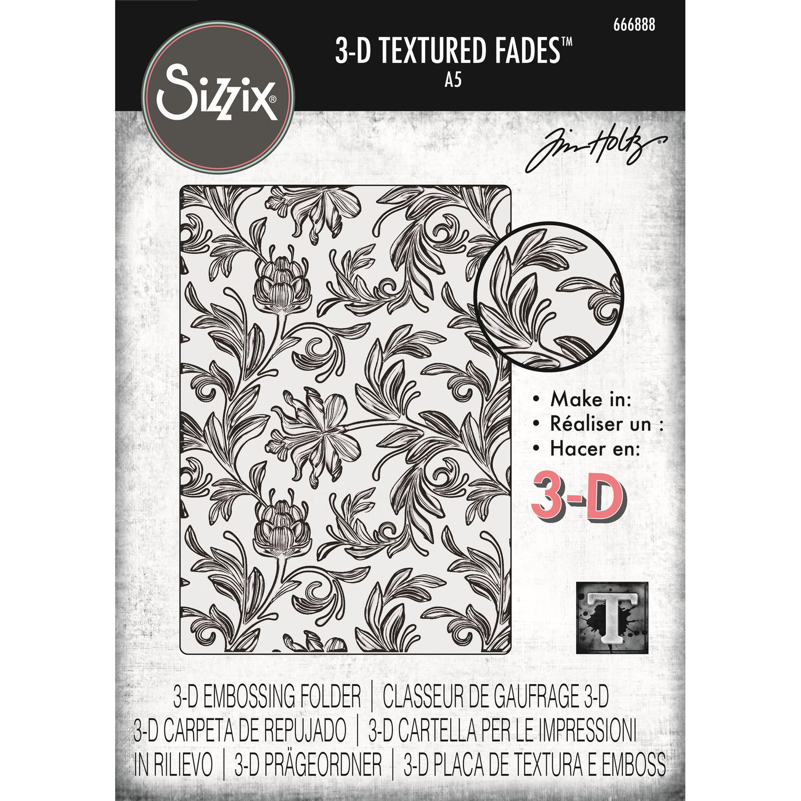 Sizzix • 3-D Texture Fades Embossing Folder Botanical Large A5 by Tim Holtz