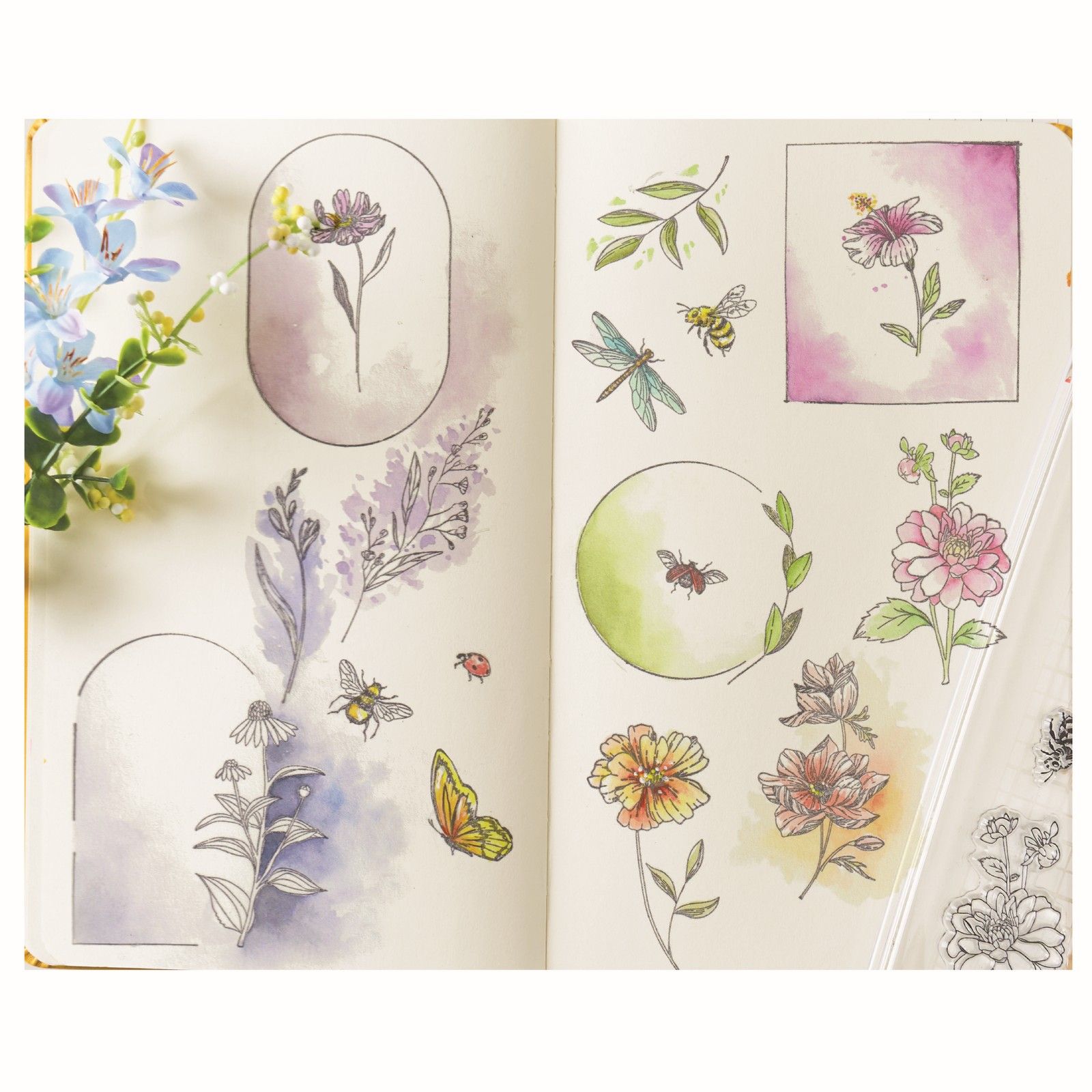  Sizzix • Clear Stamp Set 18pcs Floral Frames and Mini Flowers by Willow Wolfe