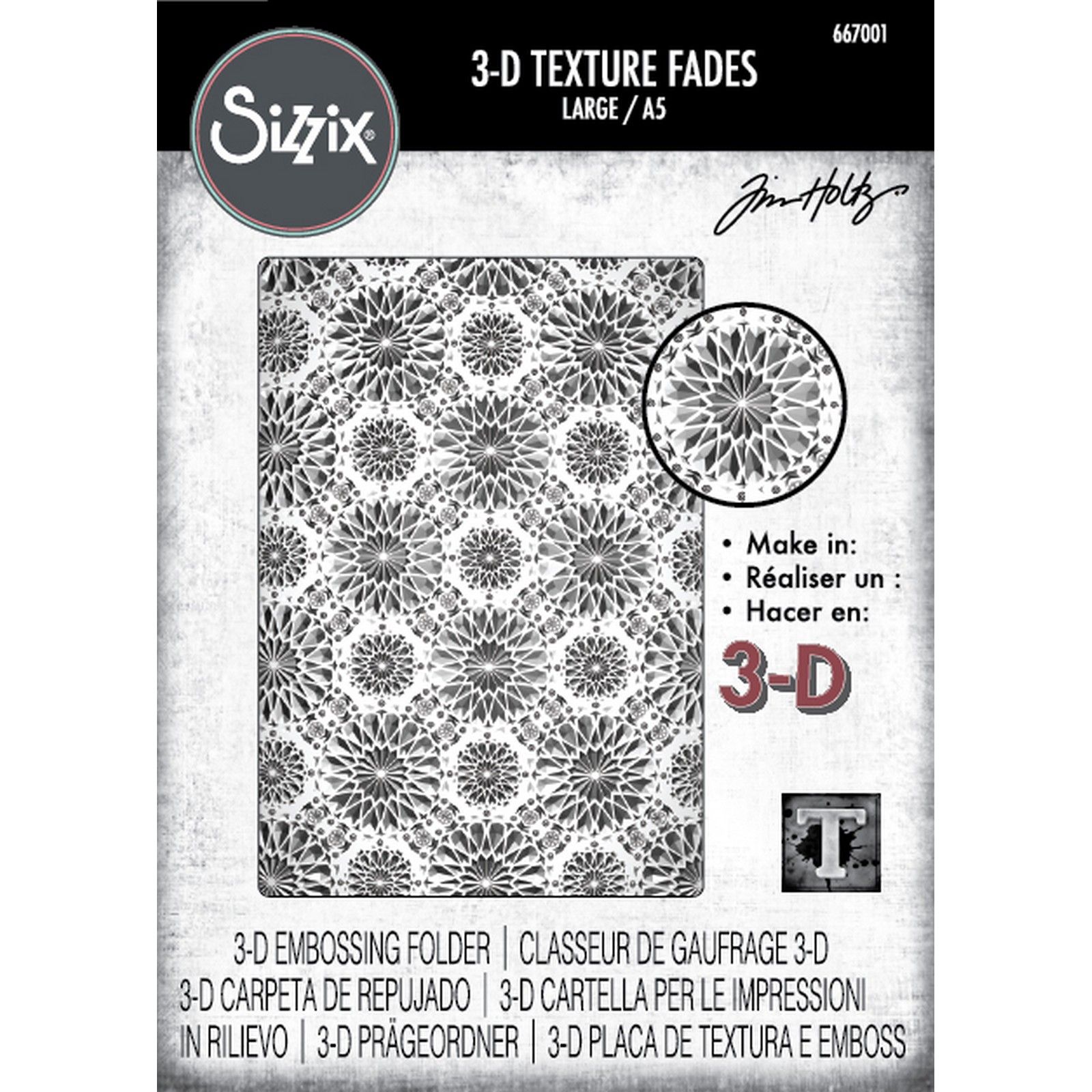 Sizzix • 3-D Texture Fades Embossing Folder Kaleidoscope A5 by Tim Holtz