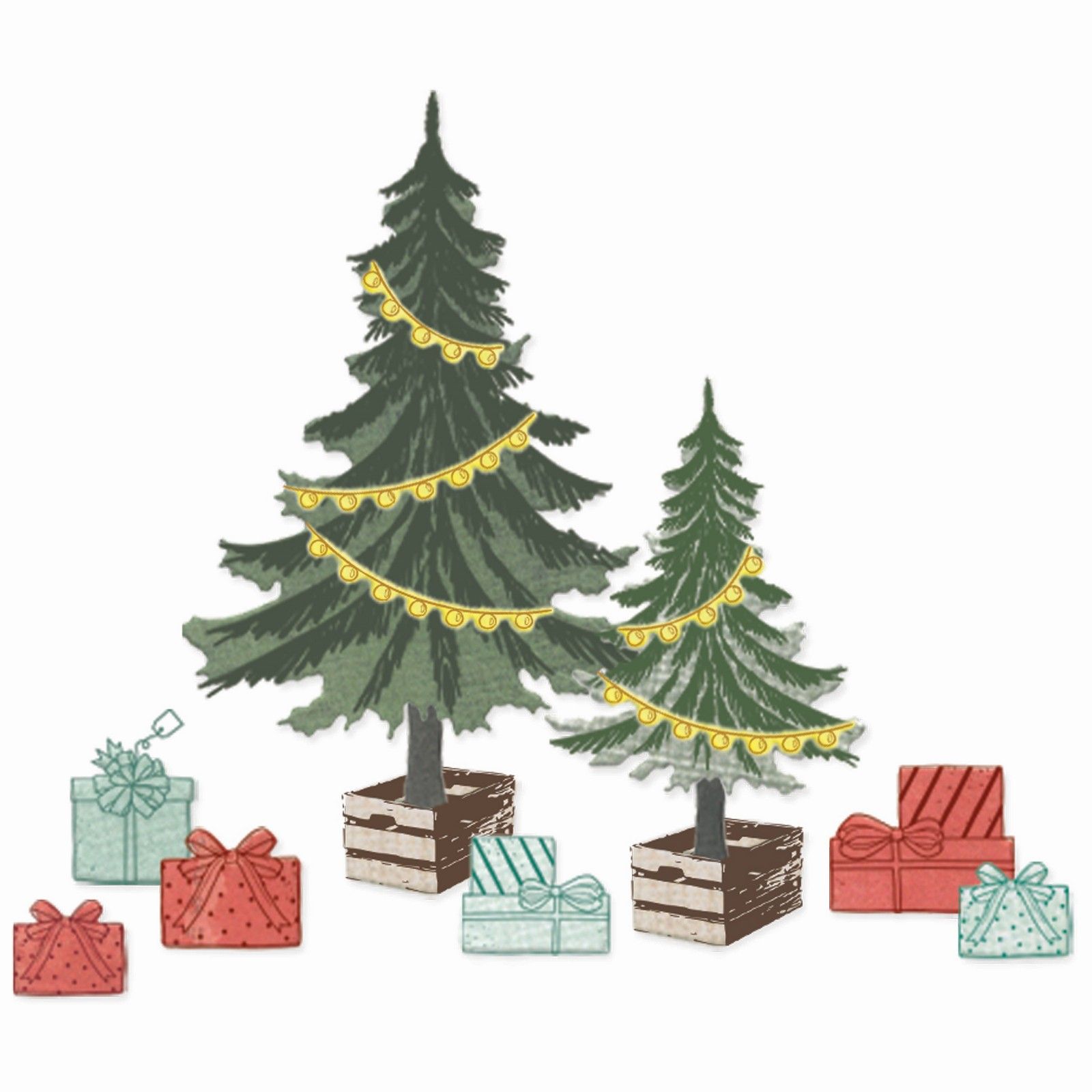 Sizzix • Clear Stamp Set with Framelits Trees and Trinkets by 49 and Market 32pcs