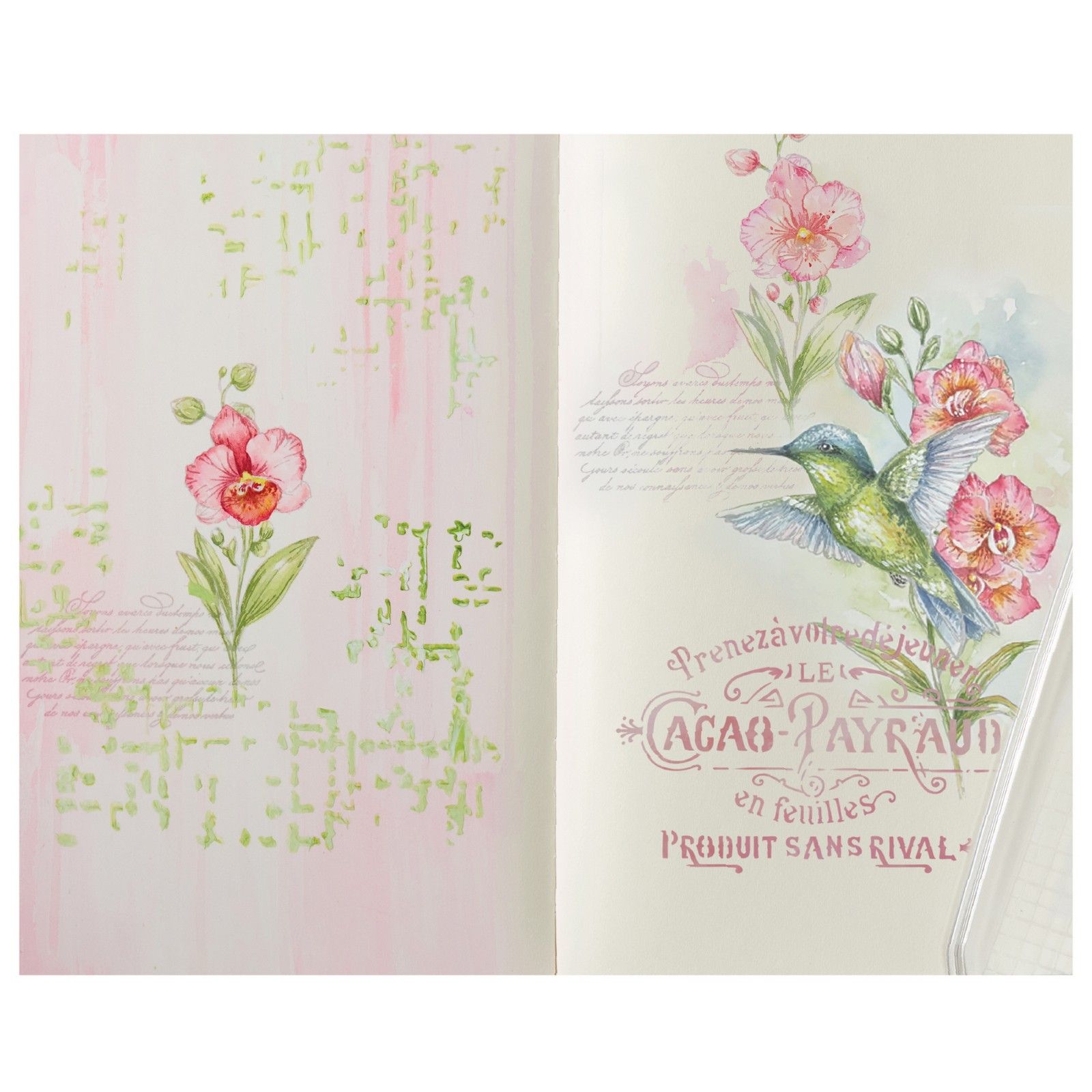 Sizzix • Studio Clear Stamp Set & Stencils Hummingbird and Orchids by Willow Wolfe 6pcs