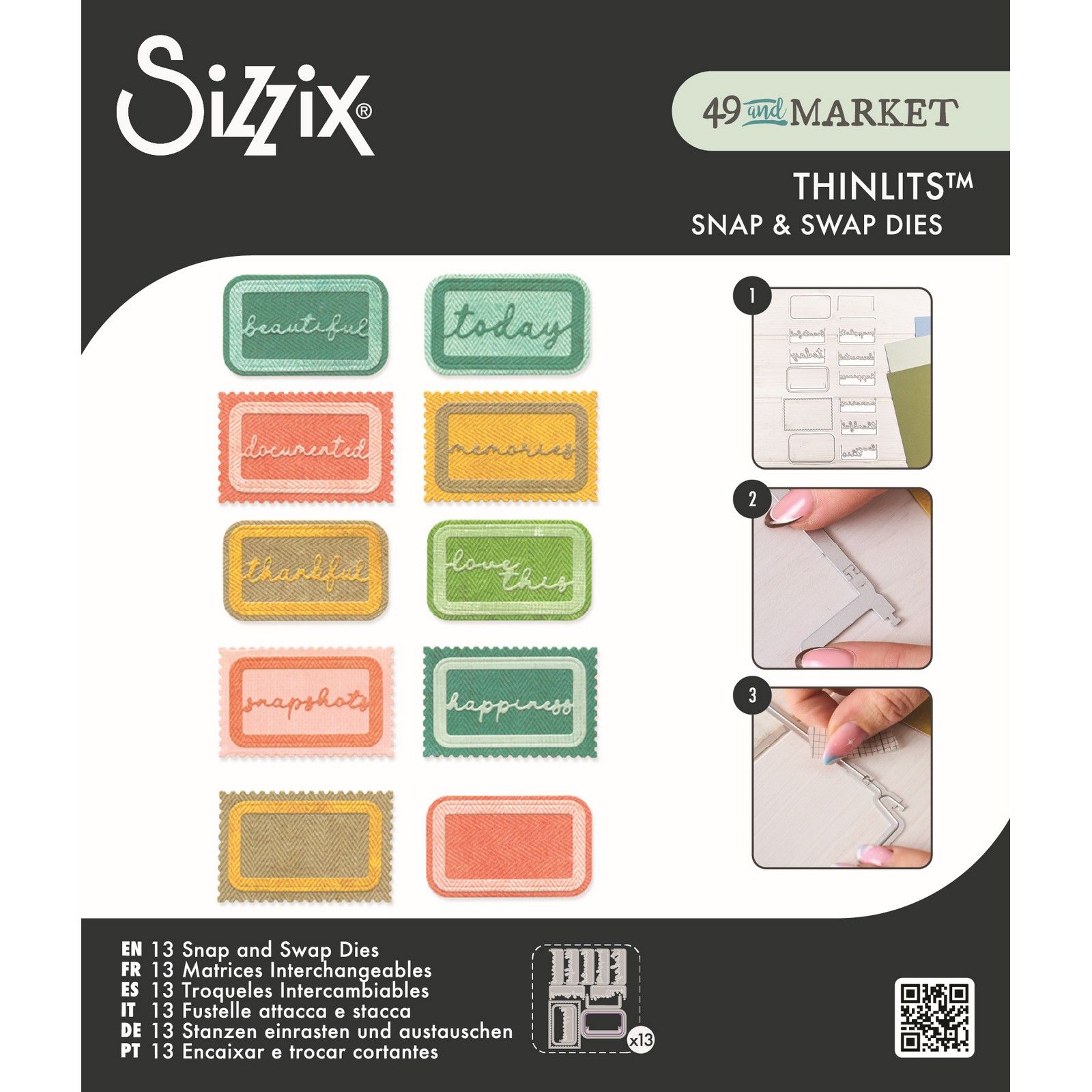 Sizzix • Thinlits Die Set Snap and Swap Postage Label by 49 and Market 13pcs
