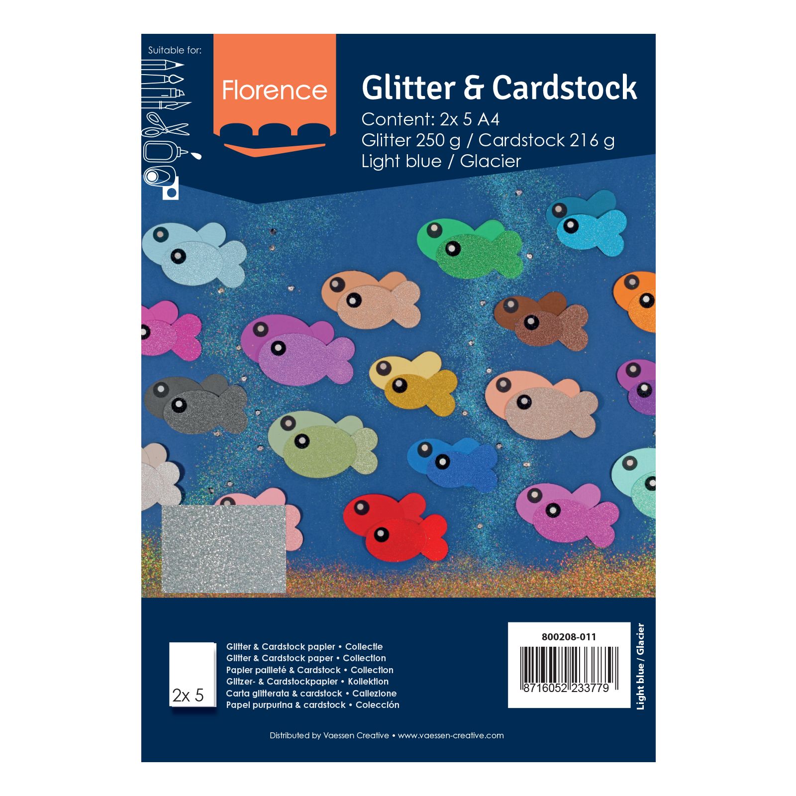 Florence • Glitter Paper and Cardstock Set 216g A4 10x Light Blue/Glacier