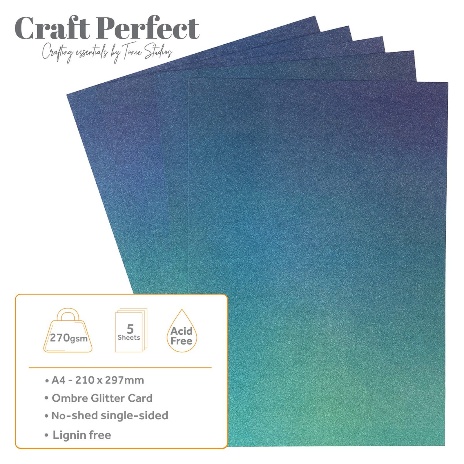 Craft Perfect • Glitter Card A4 250g Ombre Under the Sea 5pcs