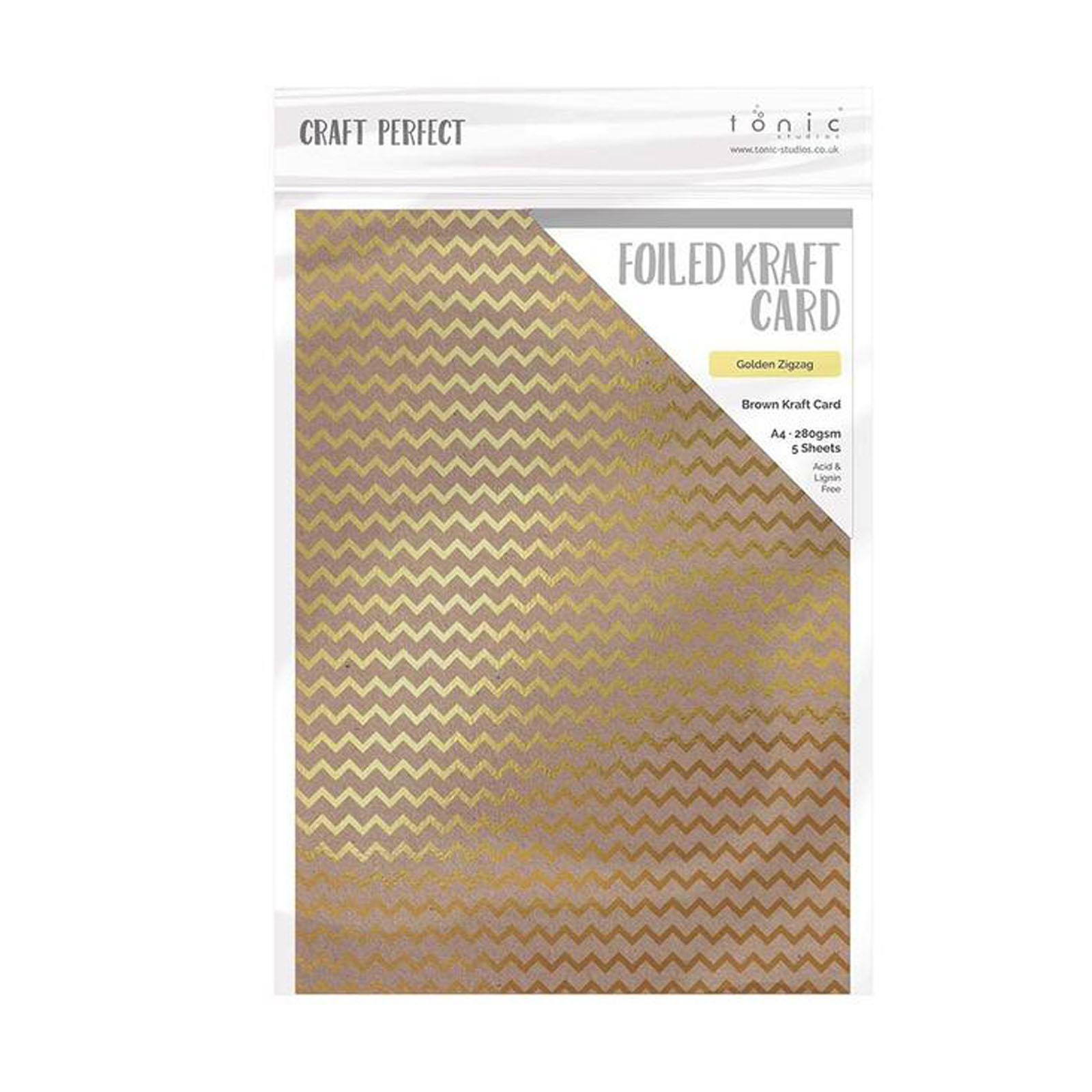 Craft Perfect • Foiled kraft card A4 x5 280g Gold zigzag