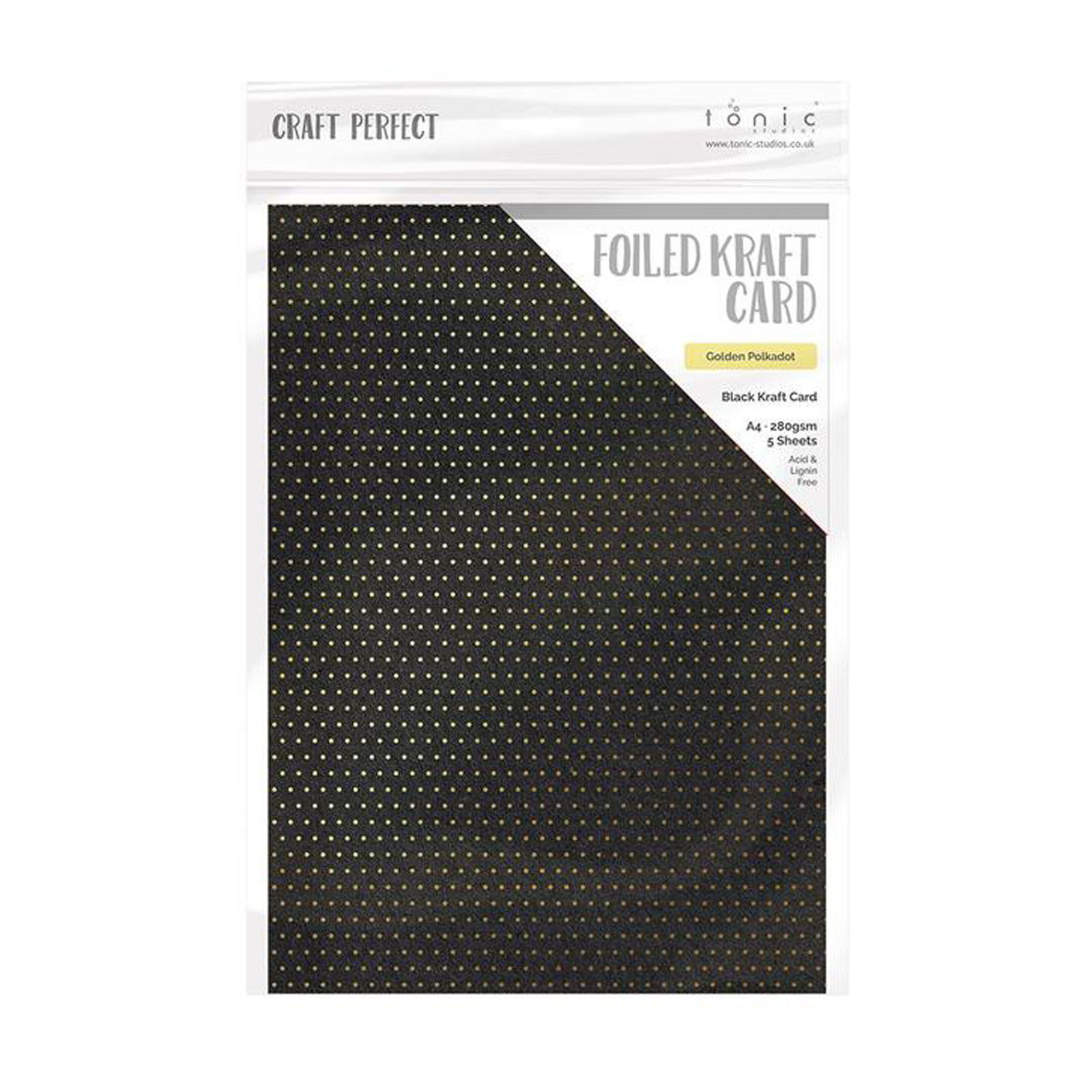 Craft Perfect • Foiled kraft card A4 x5 280g Polka dot