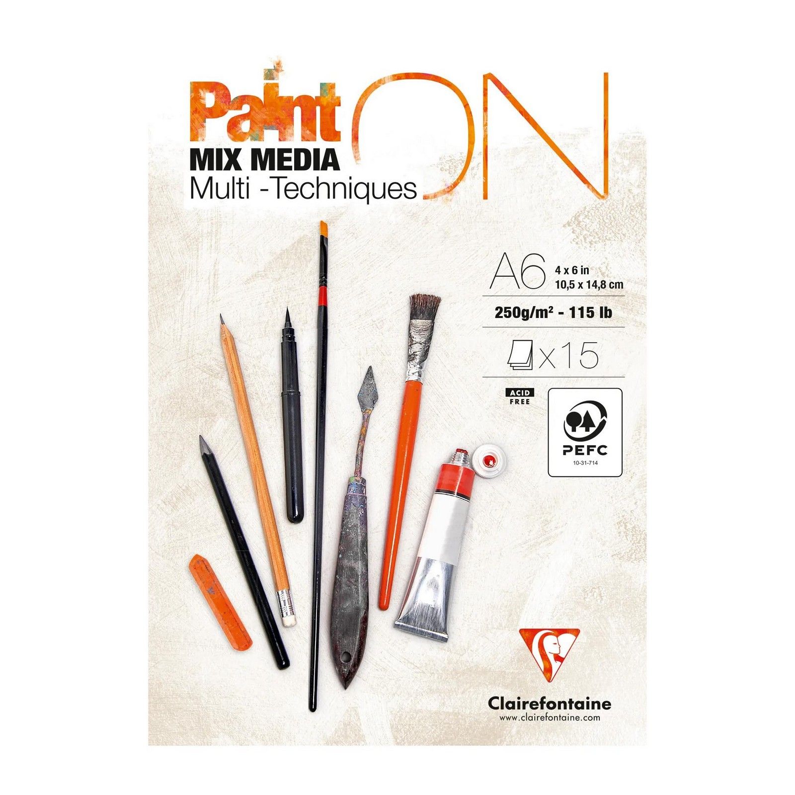 Clairefontaine • Papel Encolado Paint'On Blanco A6 15 hojas 250gr