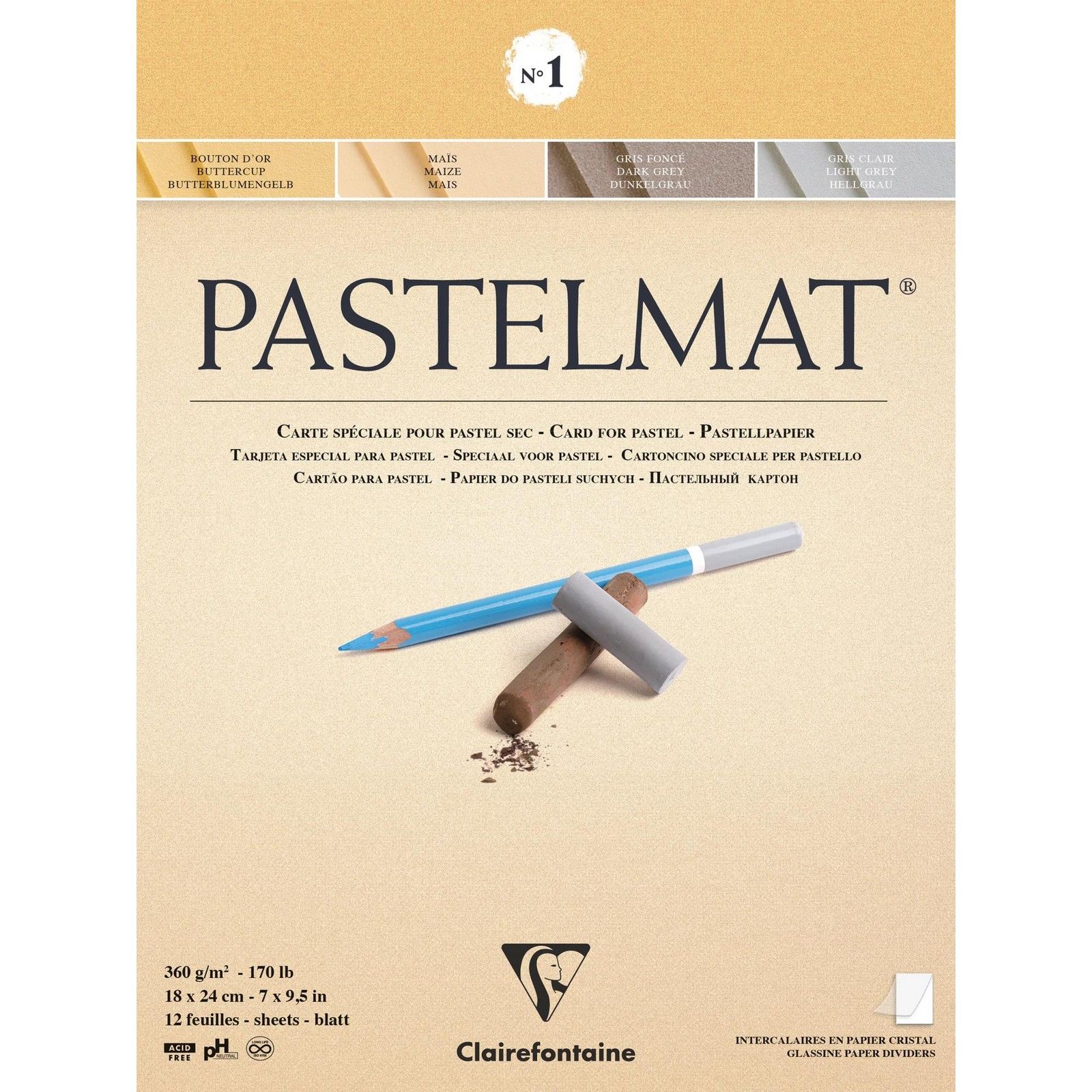 Clairefontaine • Papel Esterilla Pastel nr1 12 hojas 360gr 18x24cm Surtido