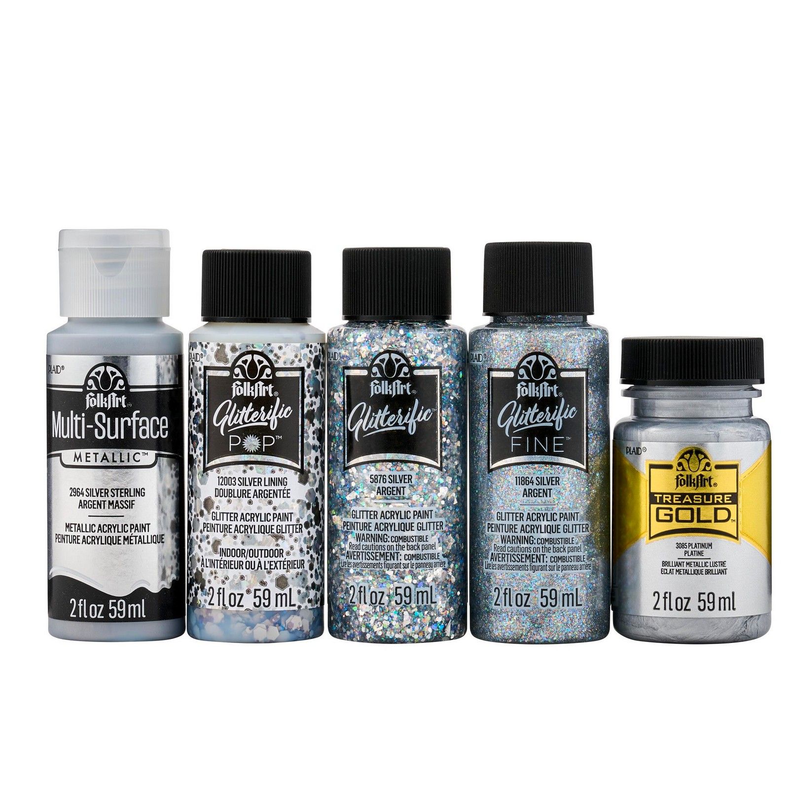 Folkart • Acrylic Paint Color Kit Best Silver Metallic 5pcs