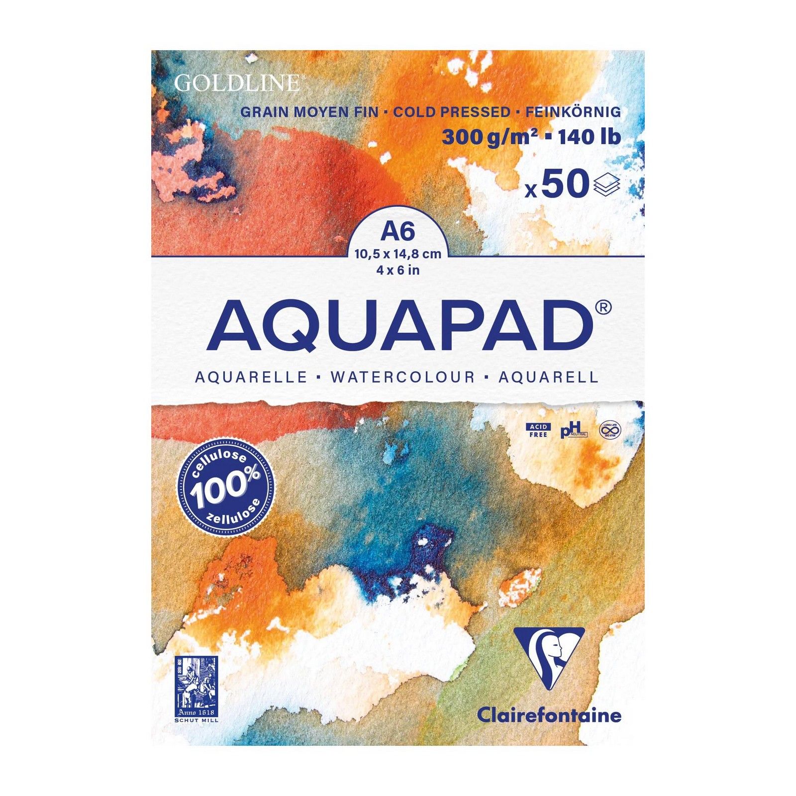 Clairefontaine • Aquapad Papel Acuarela 300gr Grano Fino A6 50 hojas